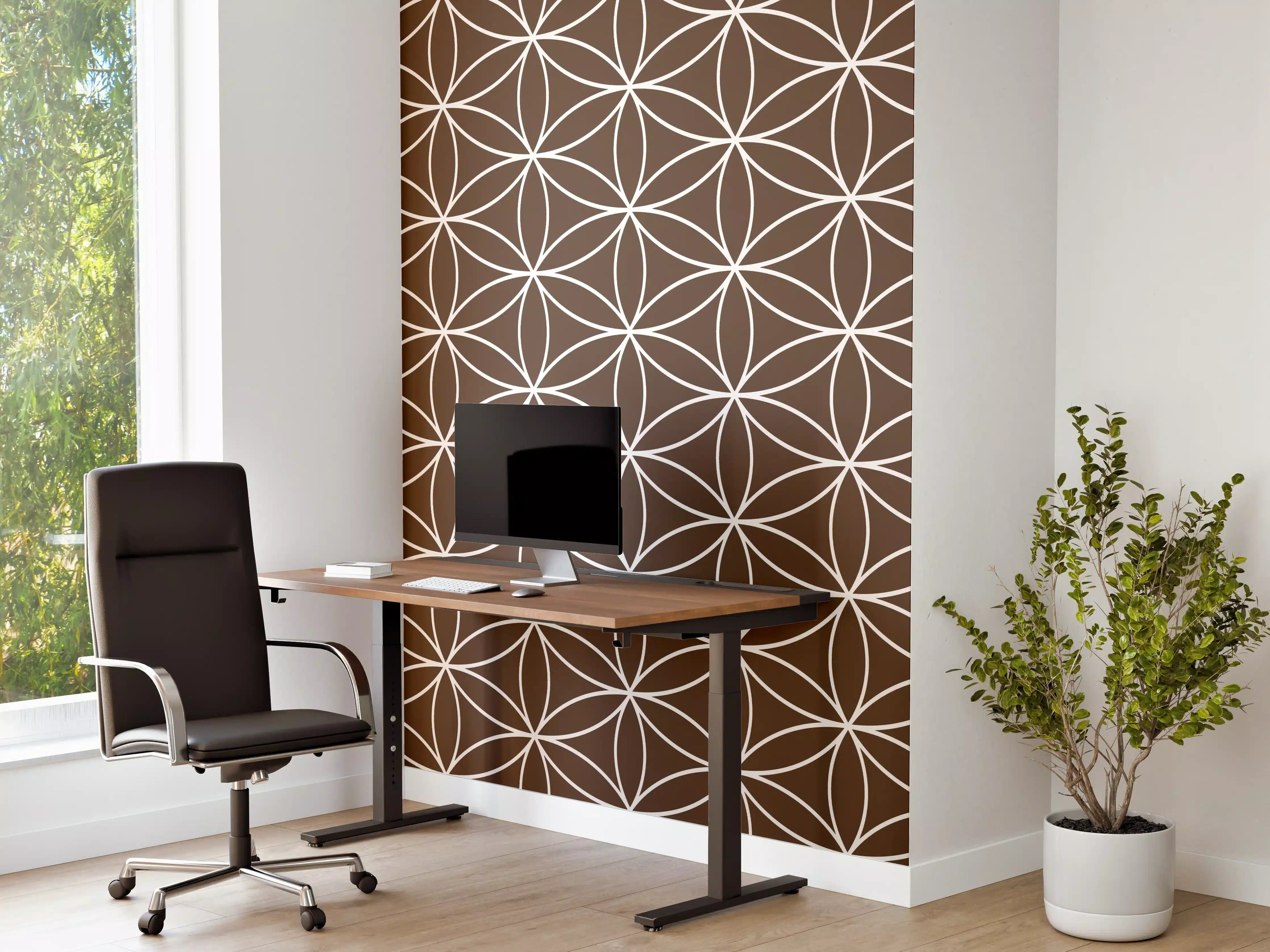 Büro Wandgestaltung - Geometrische Fliesen in warmem Braun