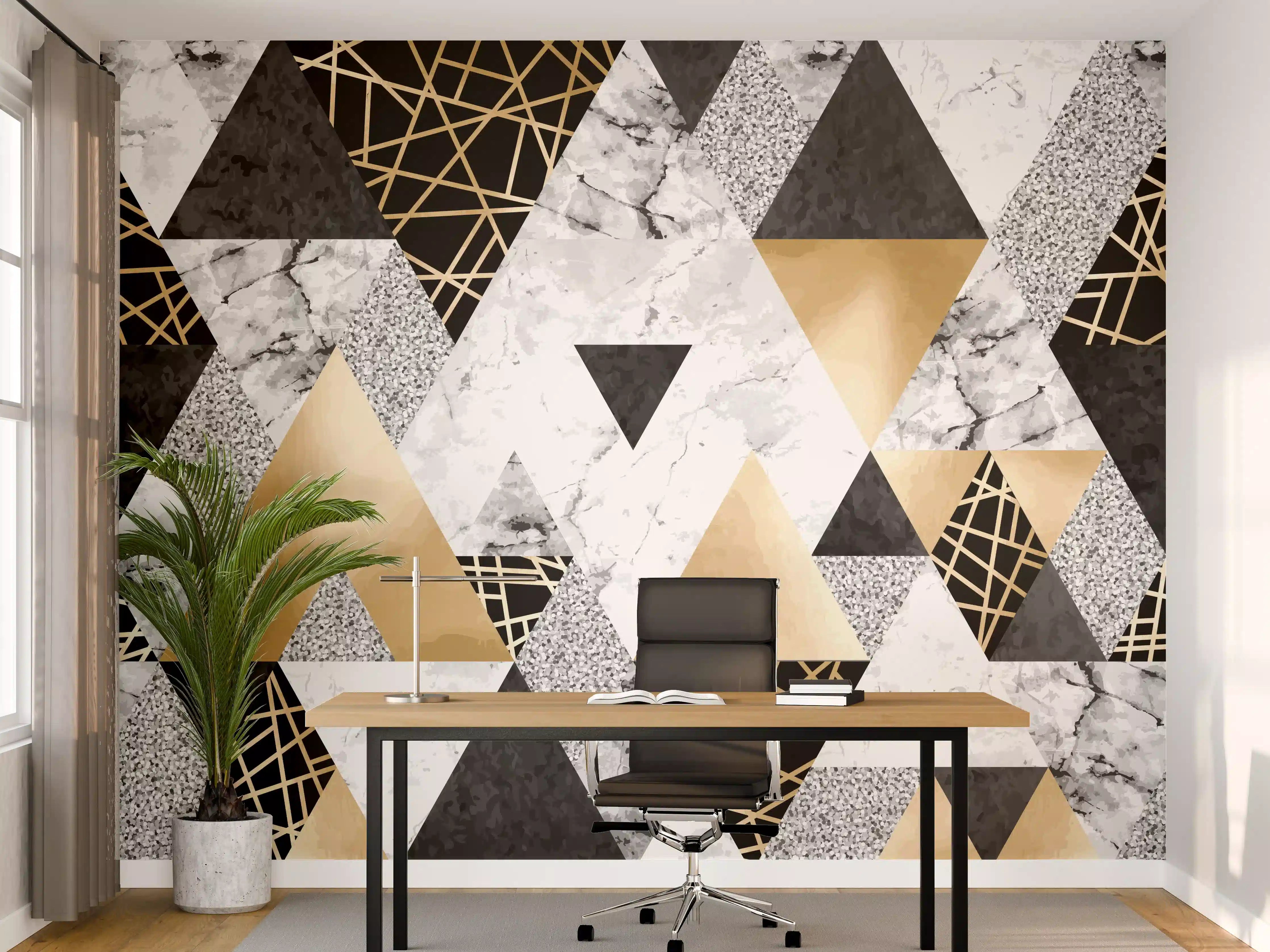 Büro Wandgestaltung - Geometrische Gold-Schwarz-Weiß-Muster