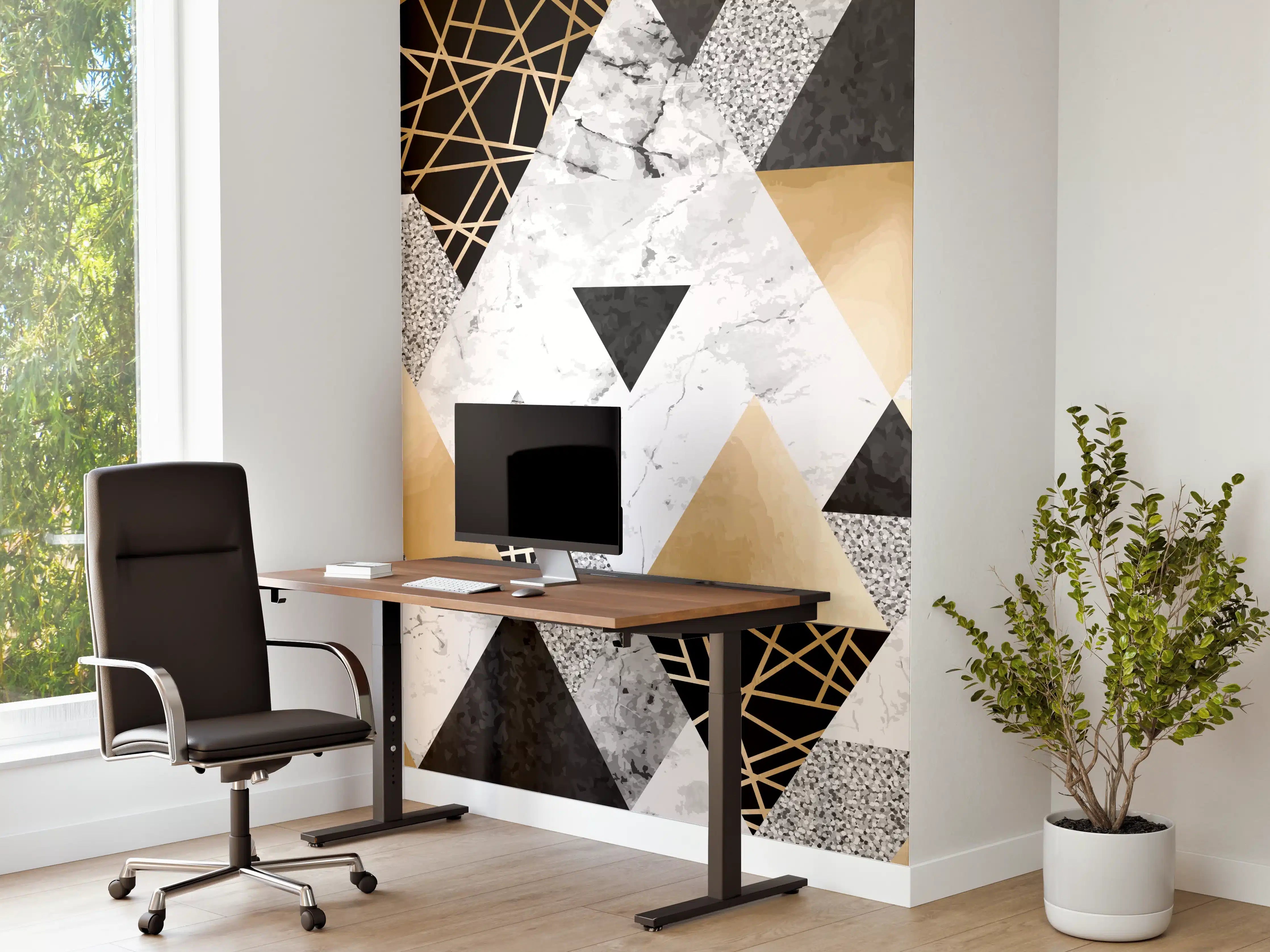 Büro Wandgestaltung - Geometrische Gold-Schwarz-Weiß-Muster