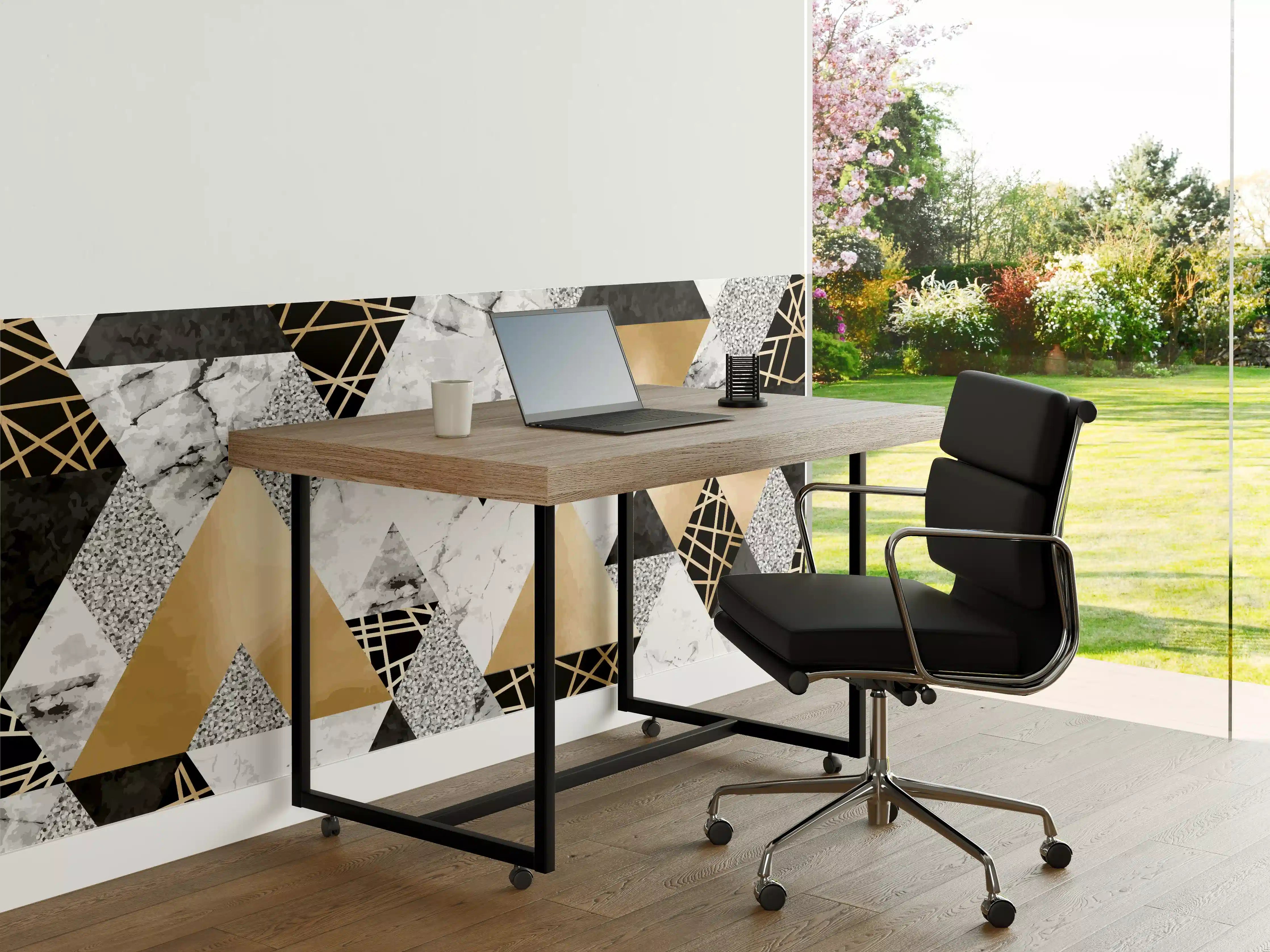 Büro Wandgestaltung - Geometrische Gold-Schwarz-Weiß-Muster