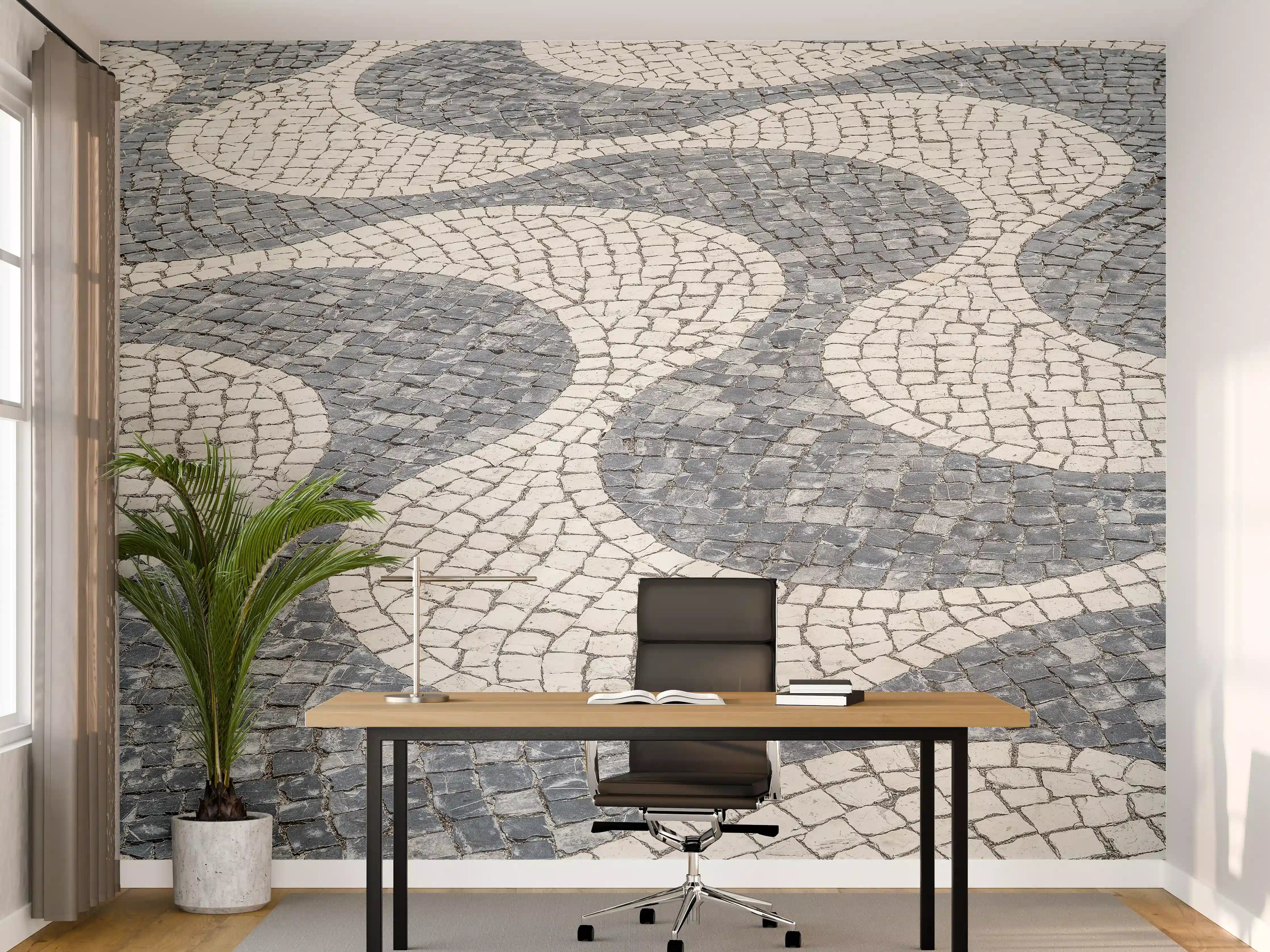 Büro Wandgestaltung - Geometrische Weiß-Schwarz-Mosaik