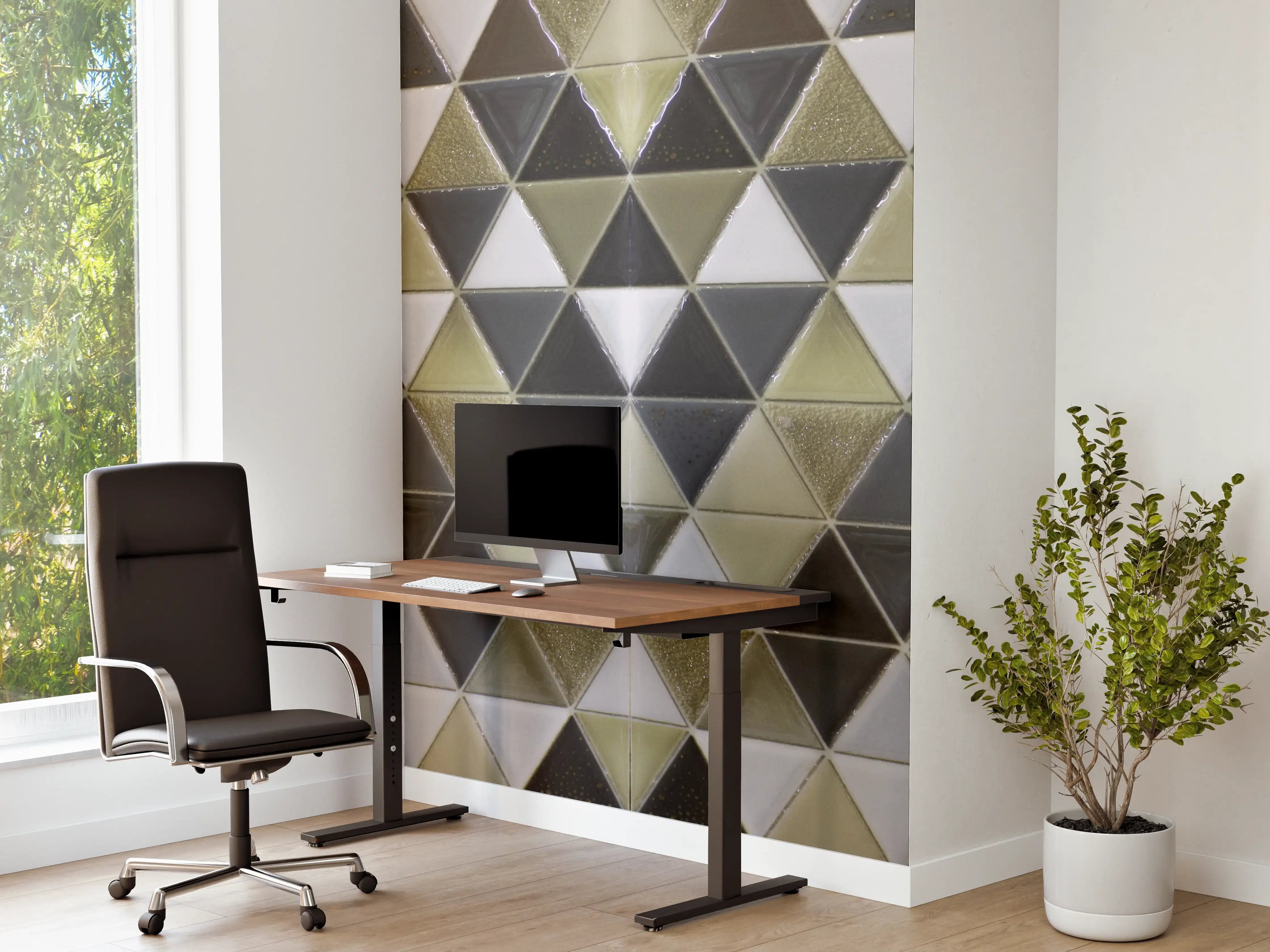 Büro Wandgestaltung - Geometrisches Fliesenmuster Schwarz Weiß Gold