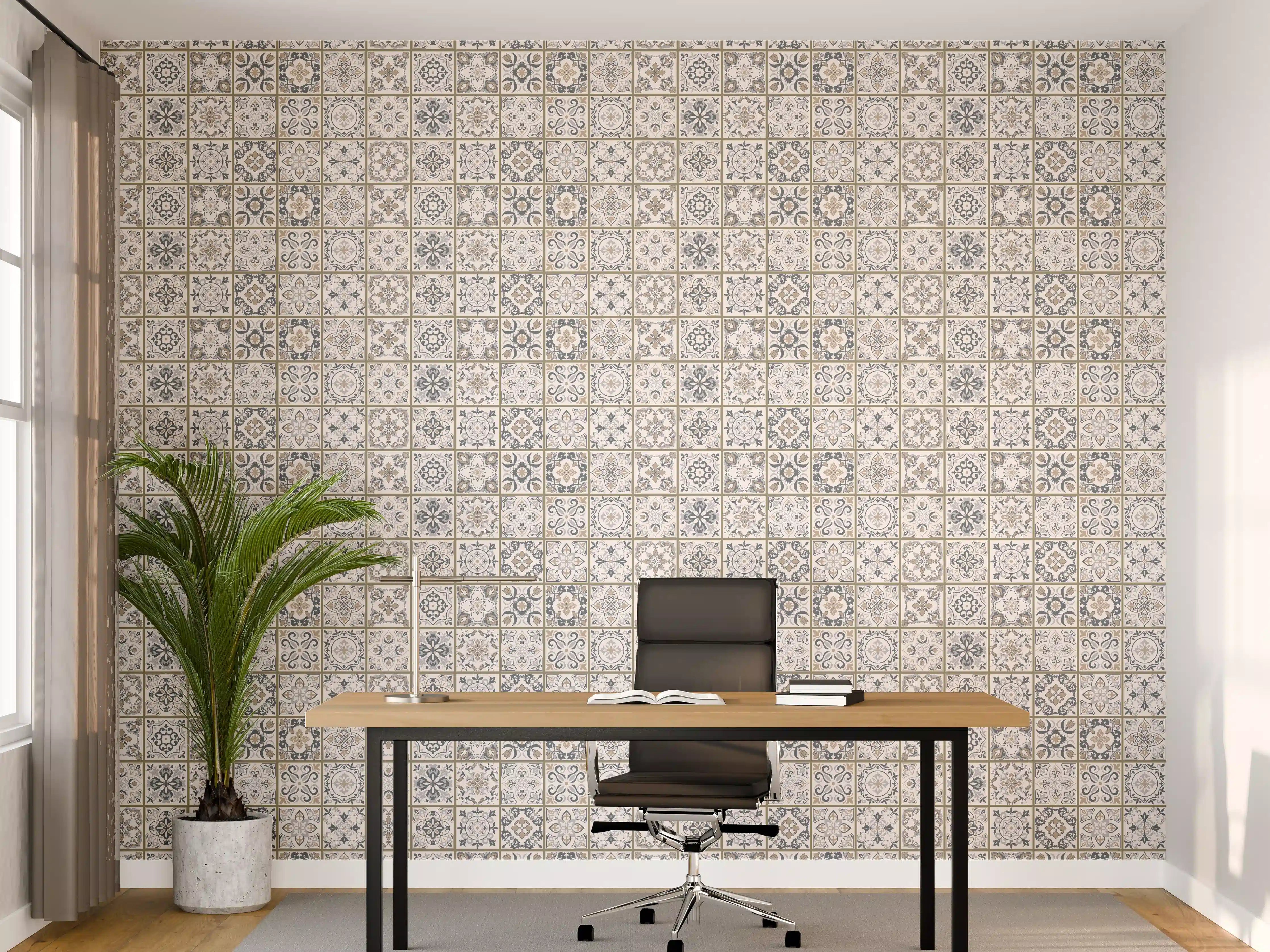 Büro Wandgestaltung - Geometrisches Grau-Weiß Muster