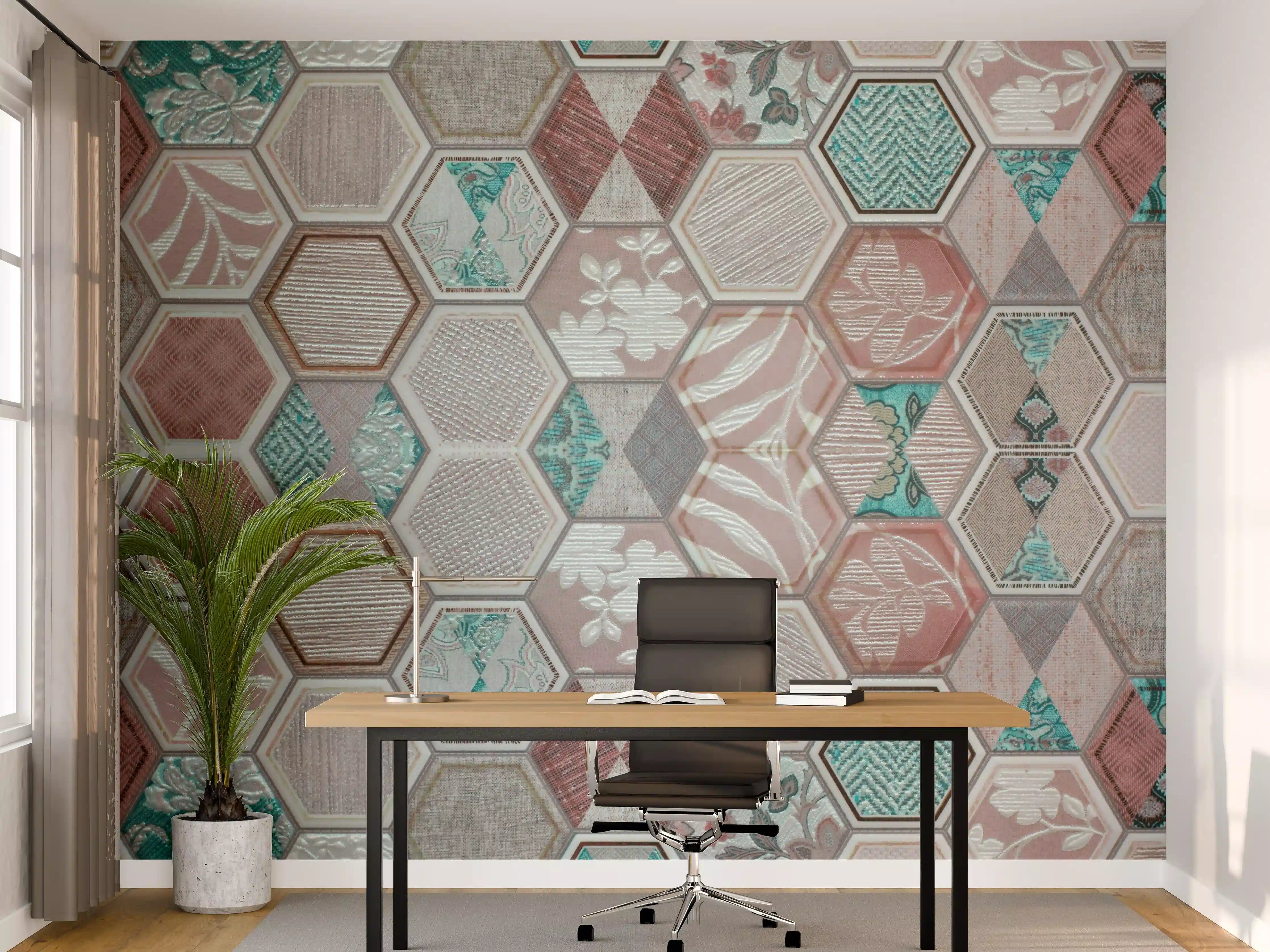 Büro Wandgestaltung - Geometrisches Hexagon-Mosaikmuster