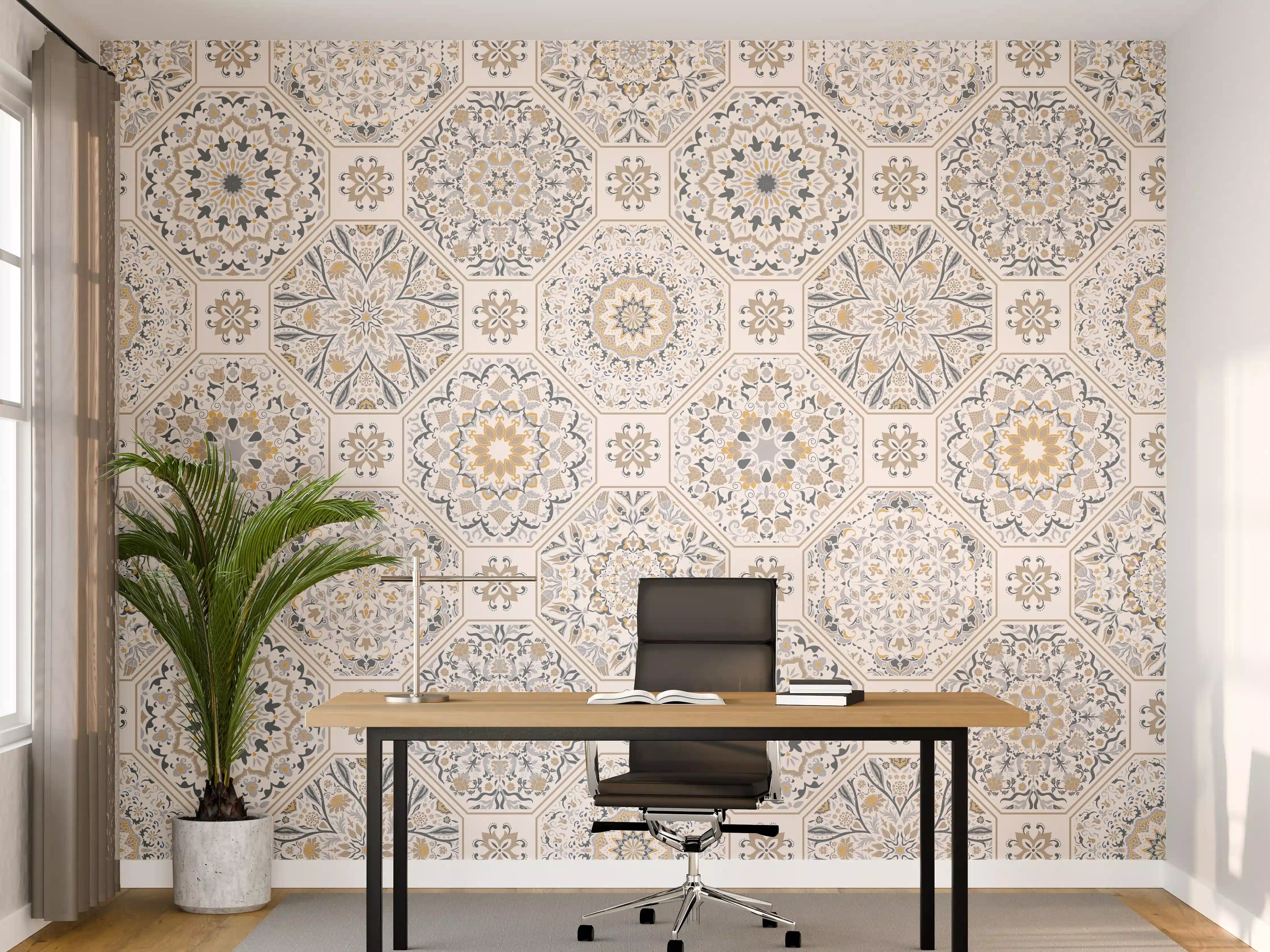 Büro Wandgestaltung - Geometrisches Mosaik-Muster Beige