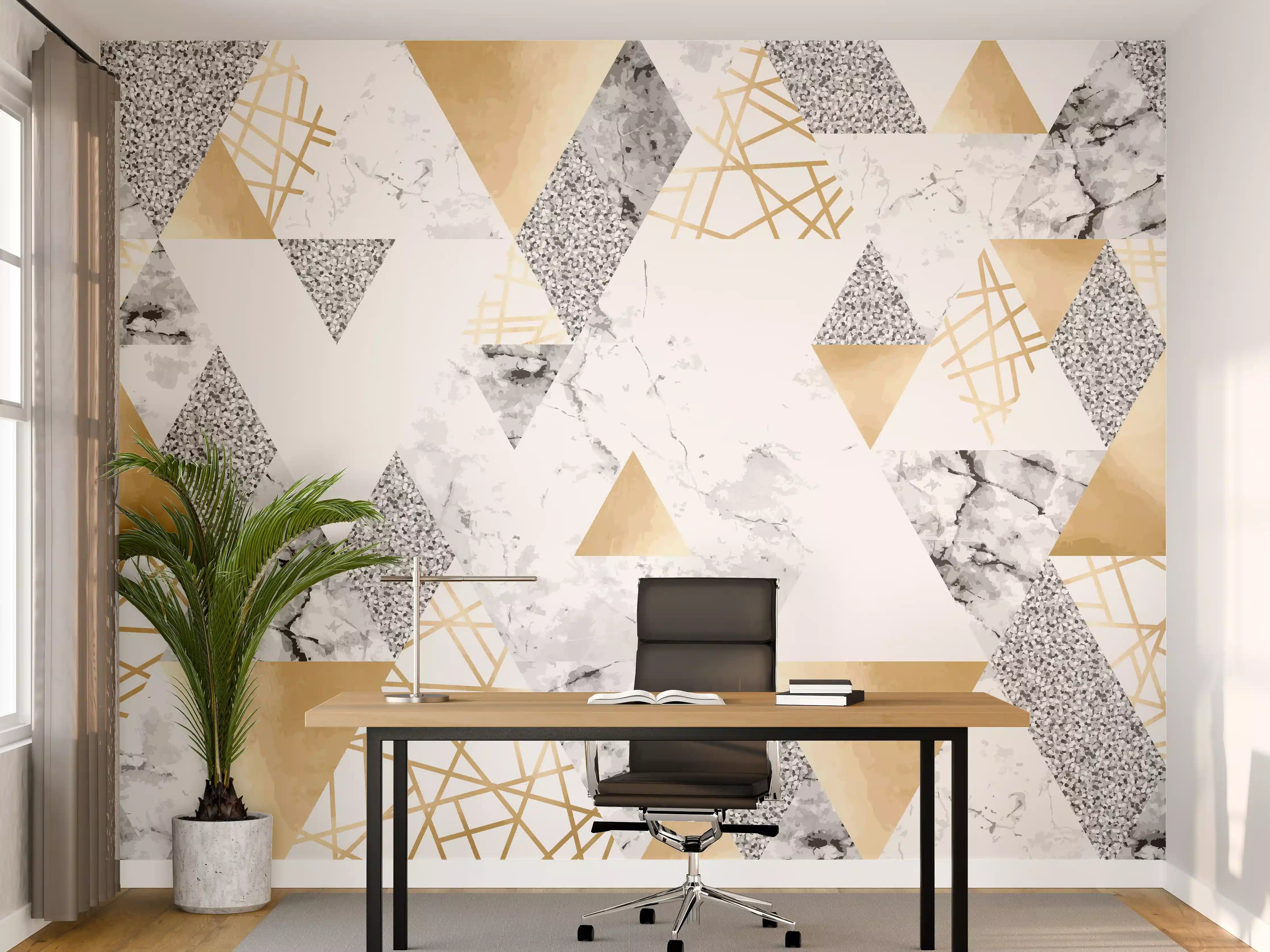 Büro Wandgestaltung - Geometrisches Muster Gold Weiß Grau