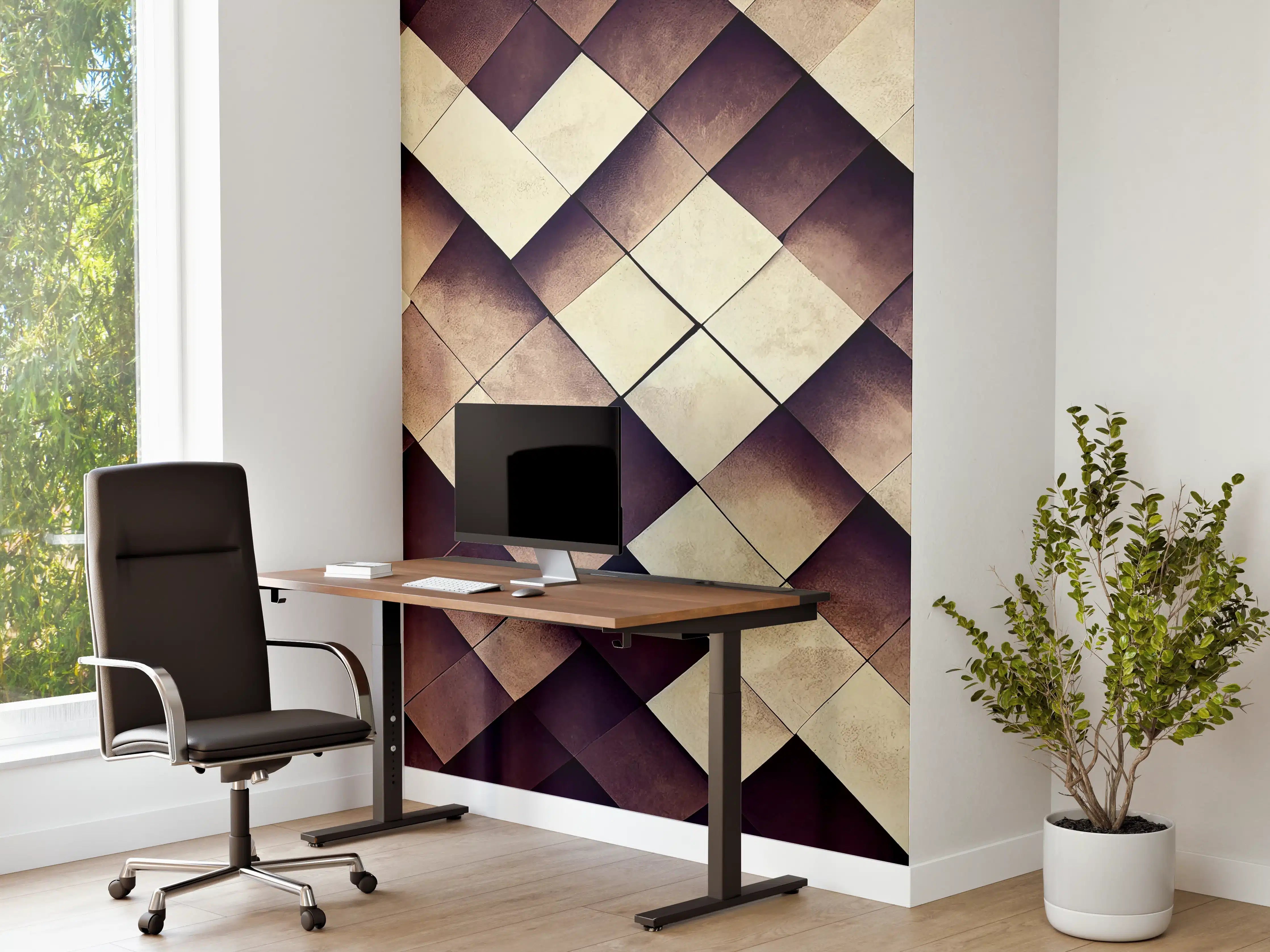 Büro Wandgestaltung - Geometrisches Schachbrett-Muster Braun