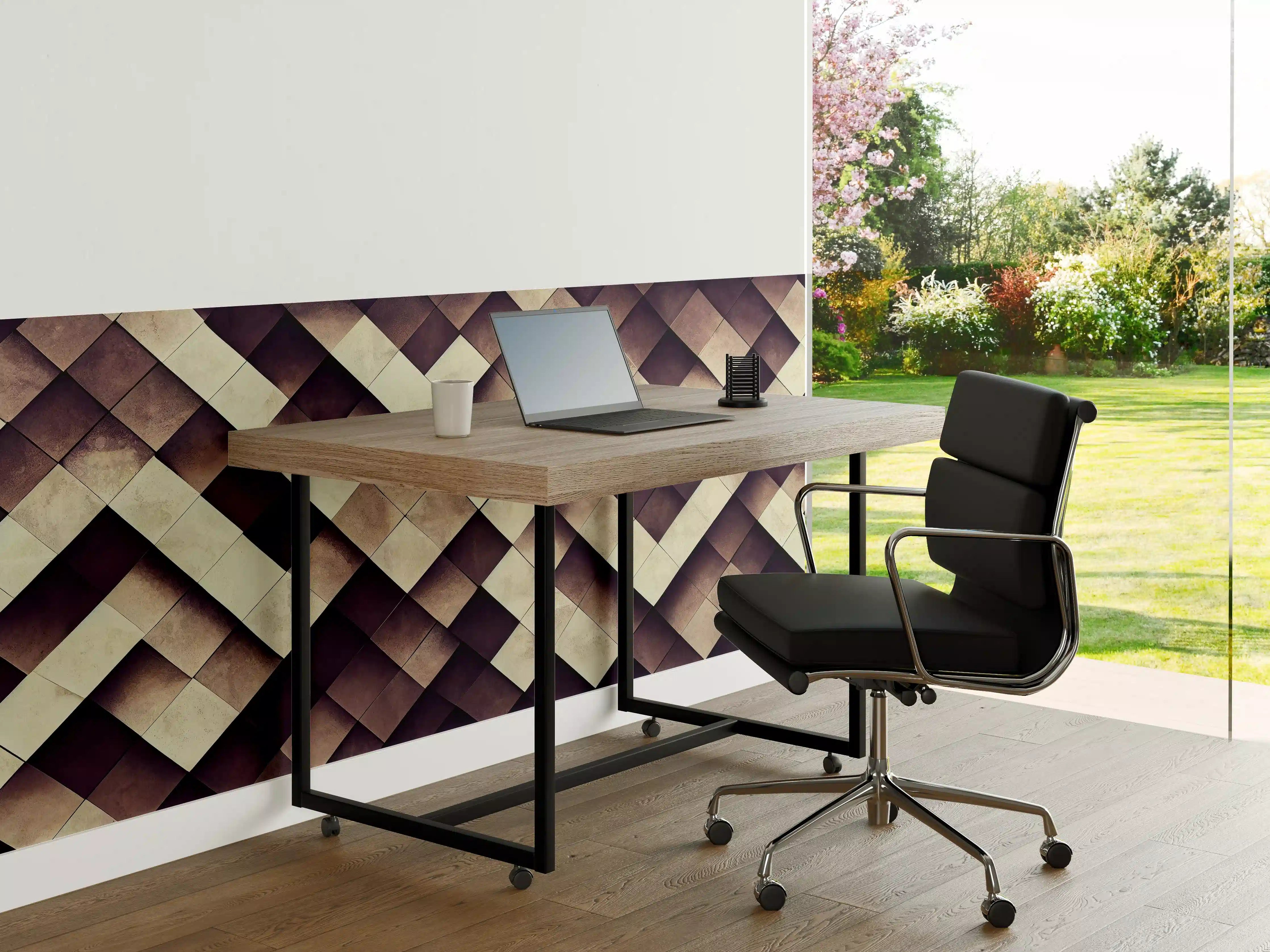 Büro Wandgestaltung - Geometrisches Schachbrett-Muster Braun