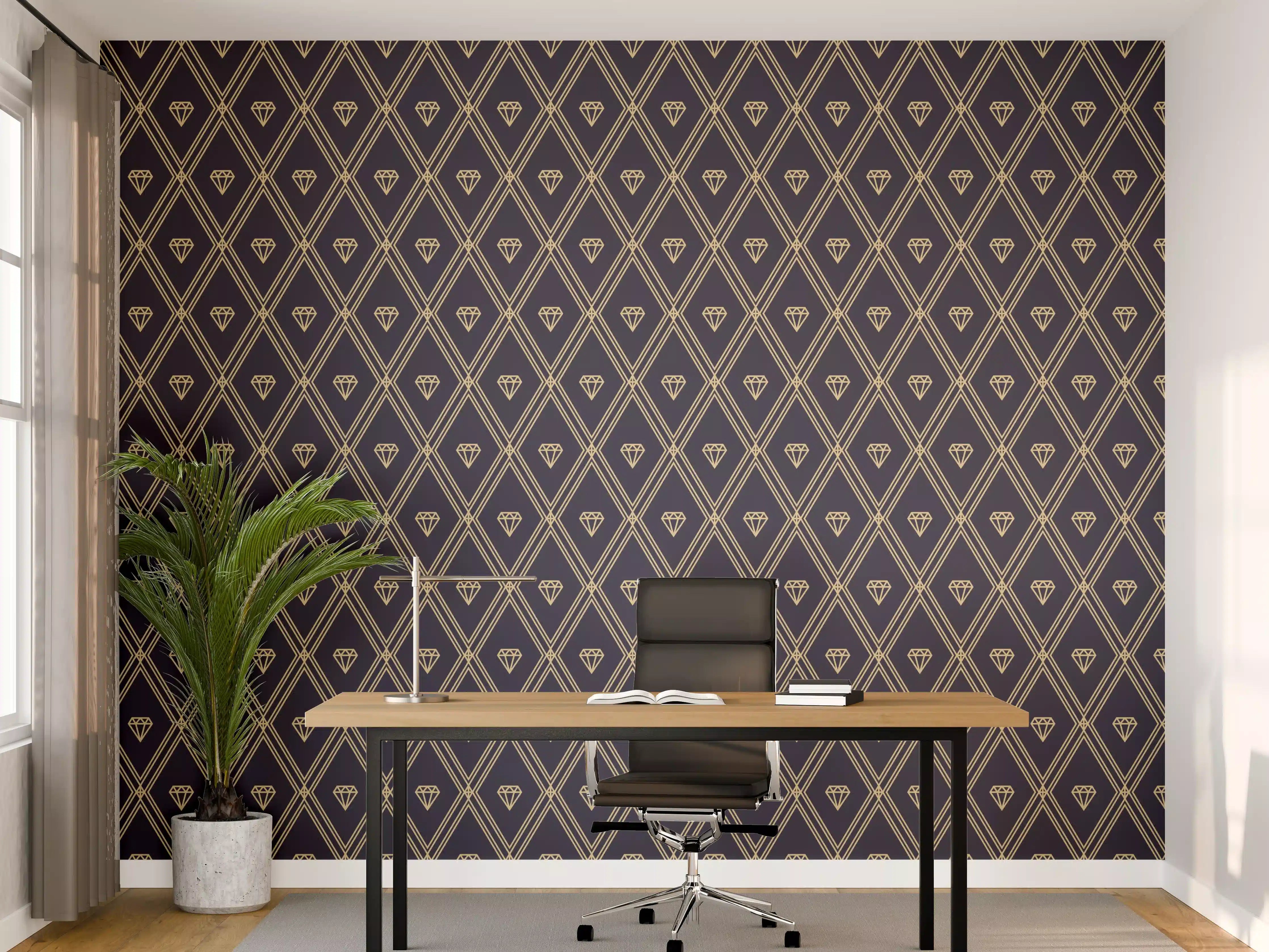 Büro Wandgestaltung - Geometrisches Schwarz-Blau Muster
