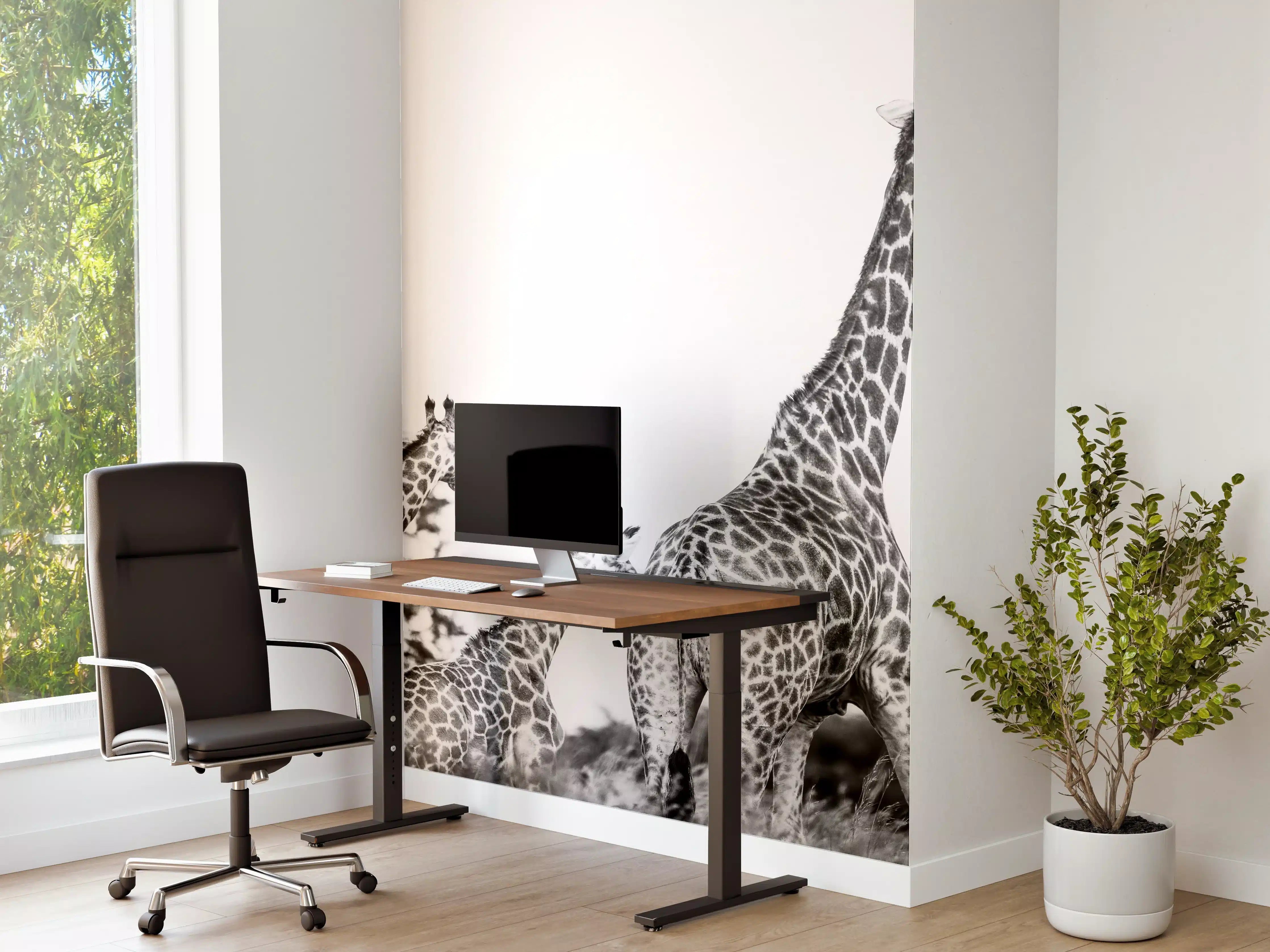 Büro Wandgestaltung - Giraffen Familie - schwarz-weiß