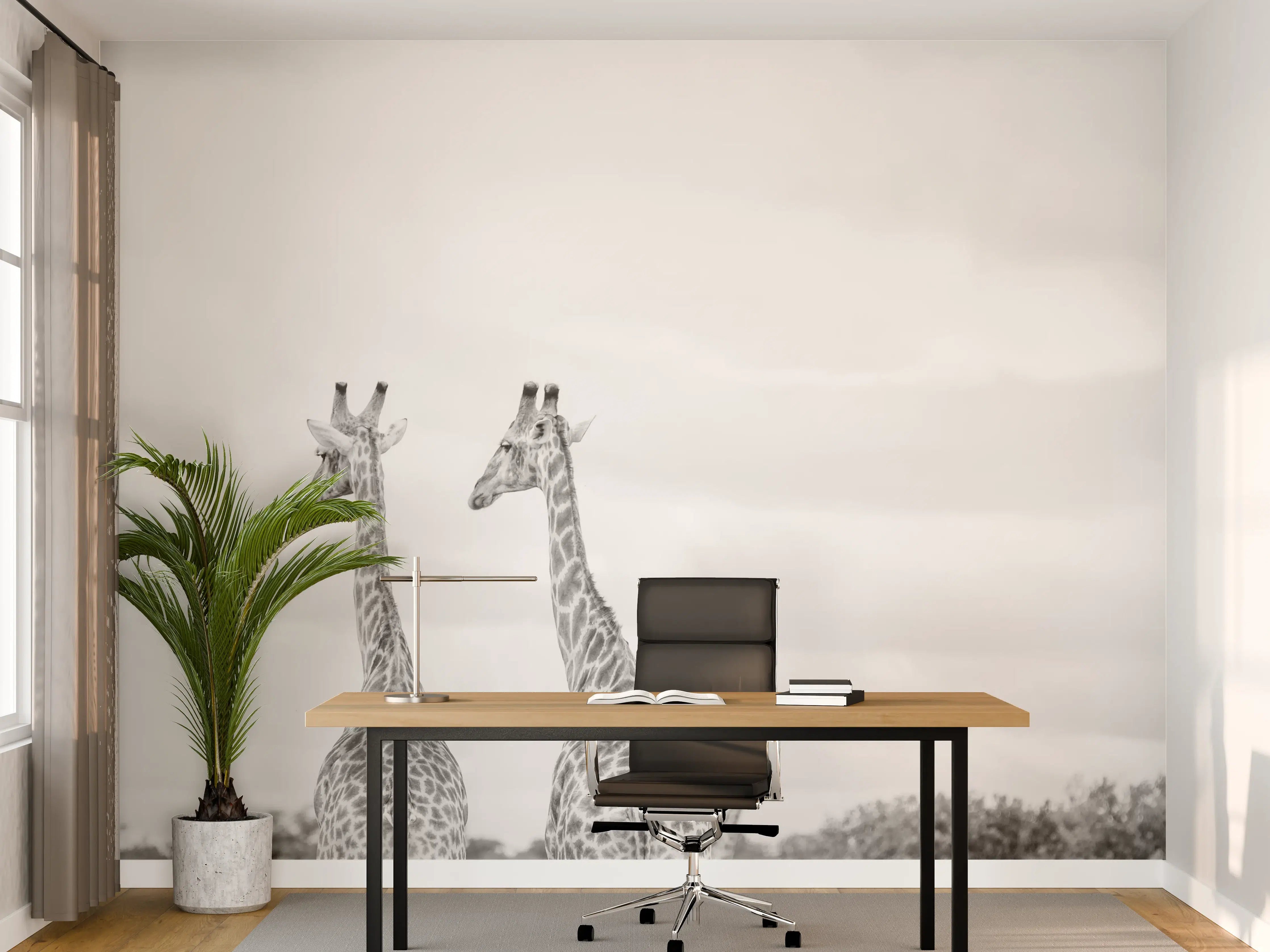 Büro Wandgestaltung - Giraffen und Zebras - schwarz-weiß