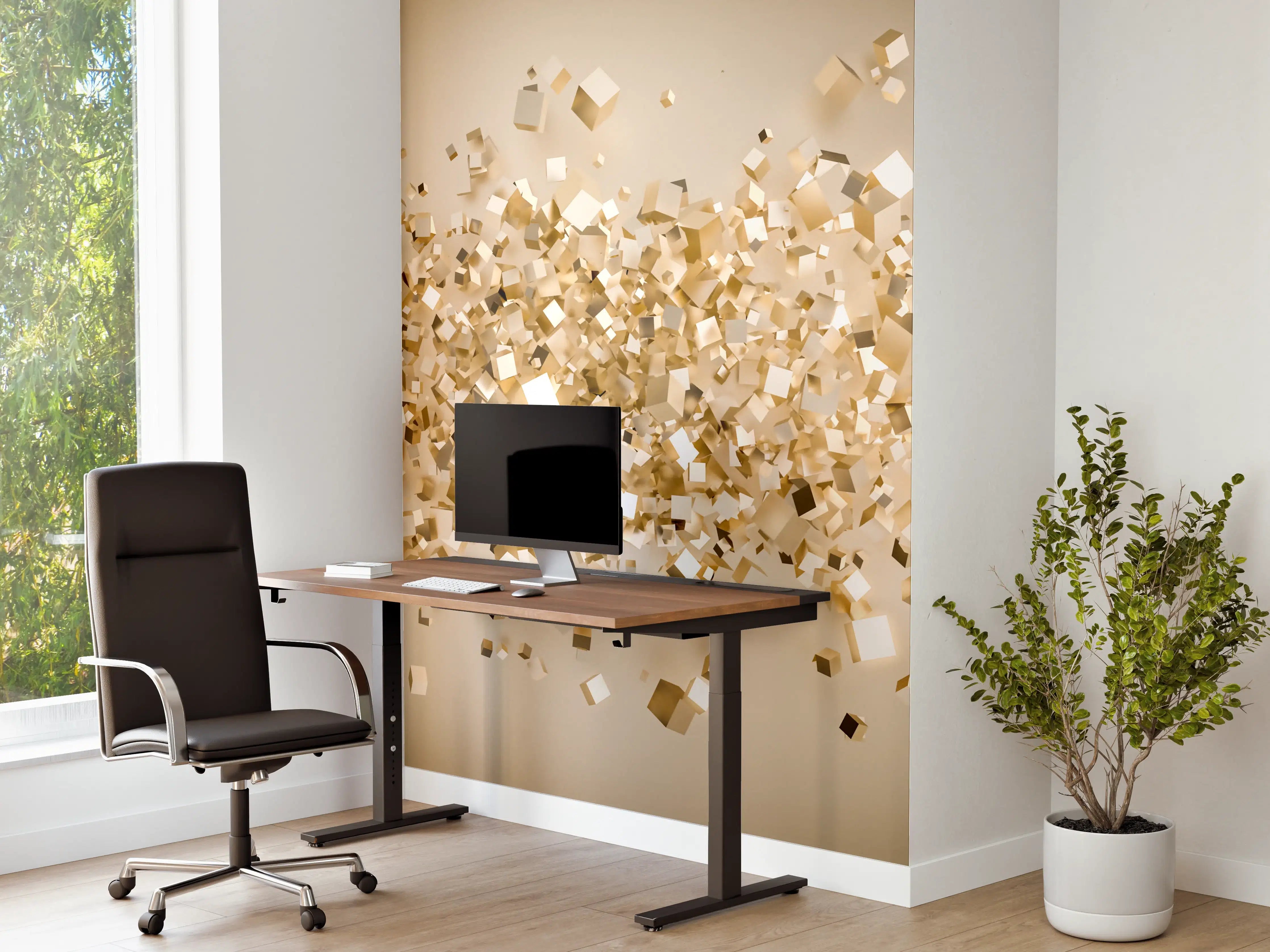 Büro Wandgestaltung - Glänzende Goldwürfel 3D