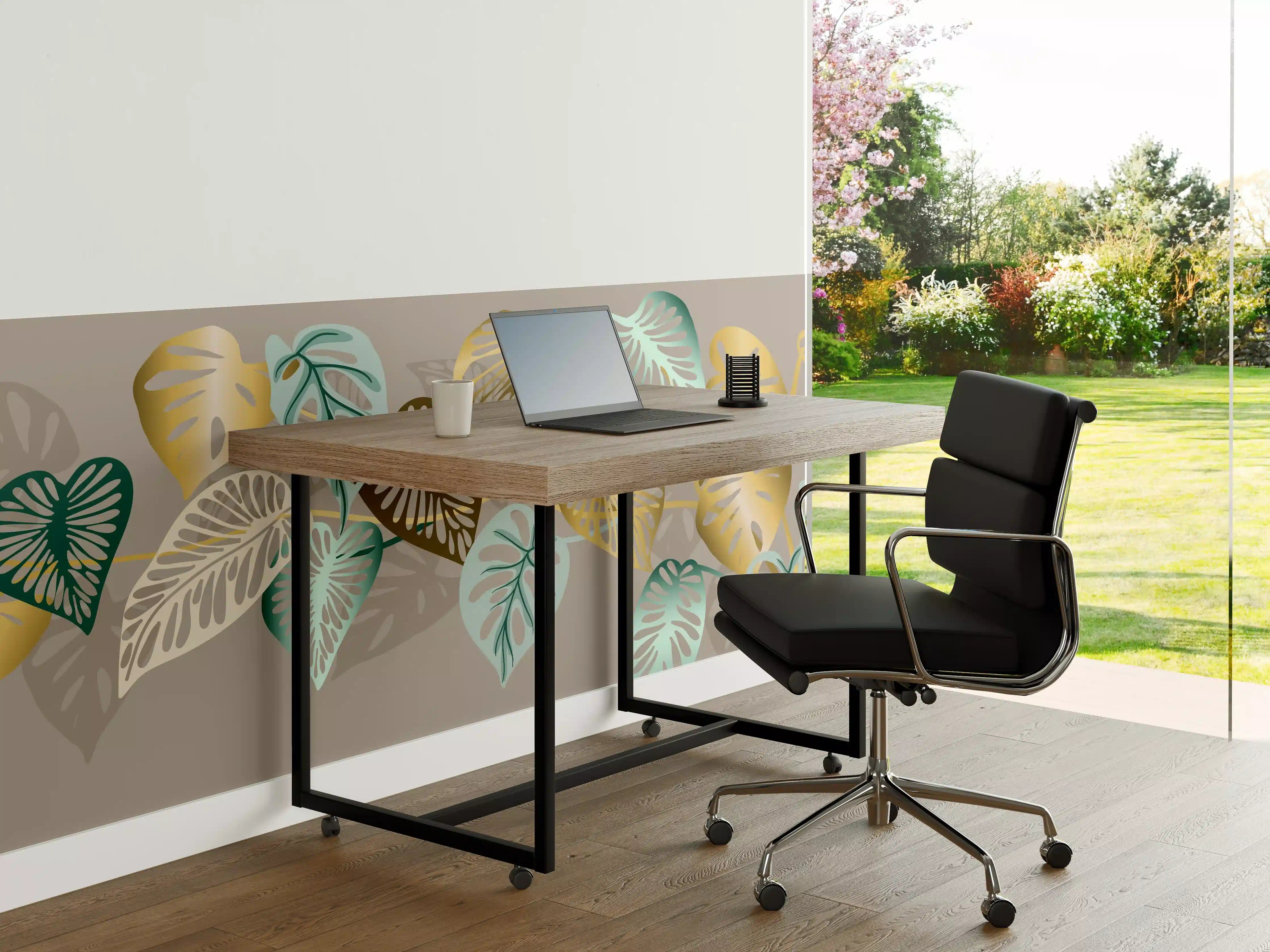 Büro Wandgestaltung - Gold-Beige Blätter-Muster-Dekor