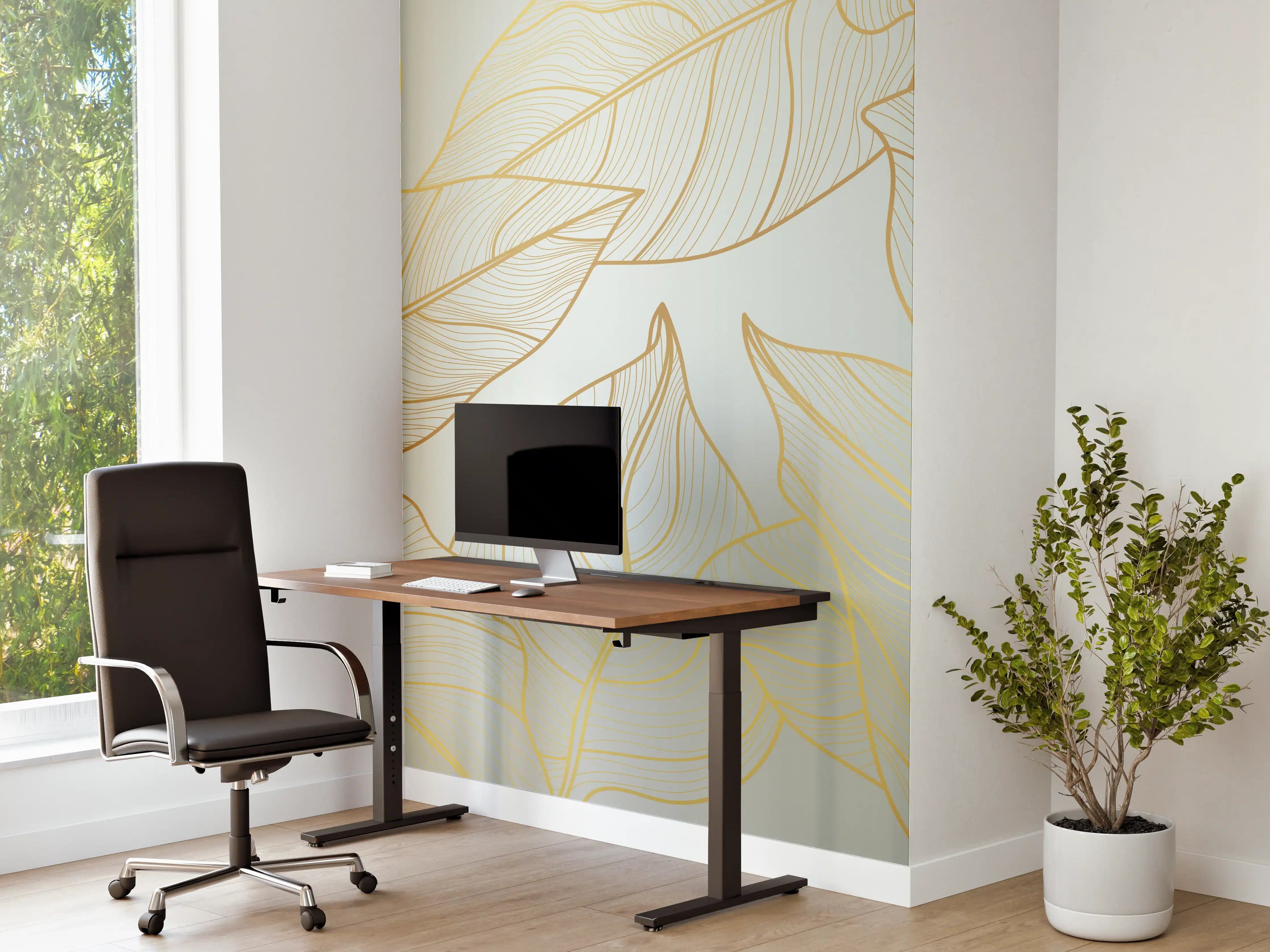 Büro Wandgestaltung - Gold-Beige Laub Design