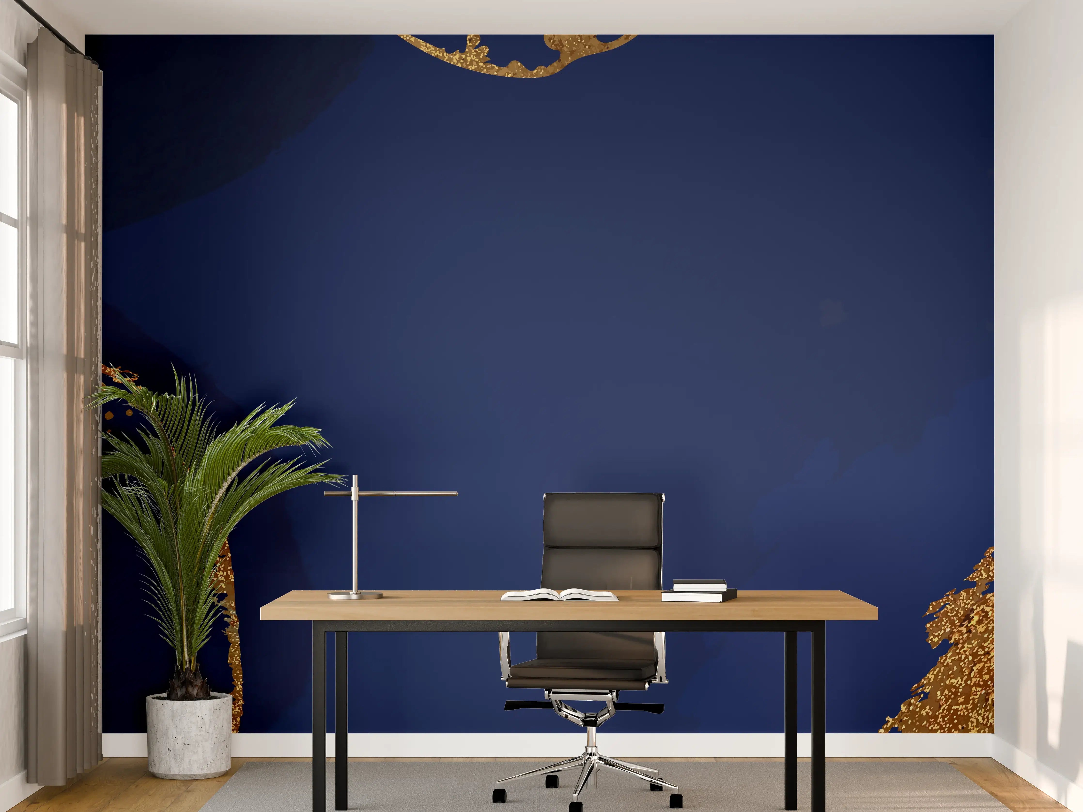 Büro Wandgestaltung - Gold-Blauer Abstrakter Entwurf