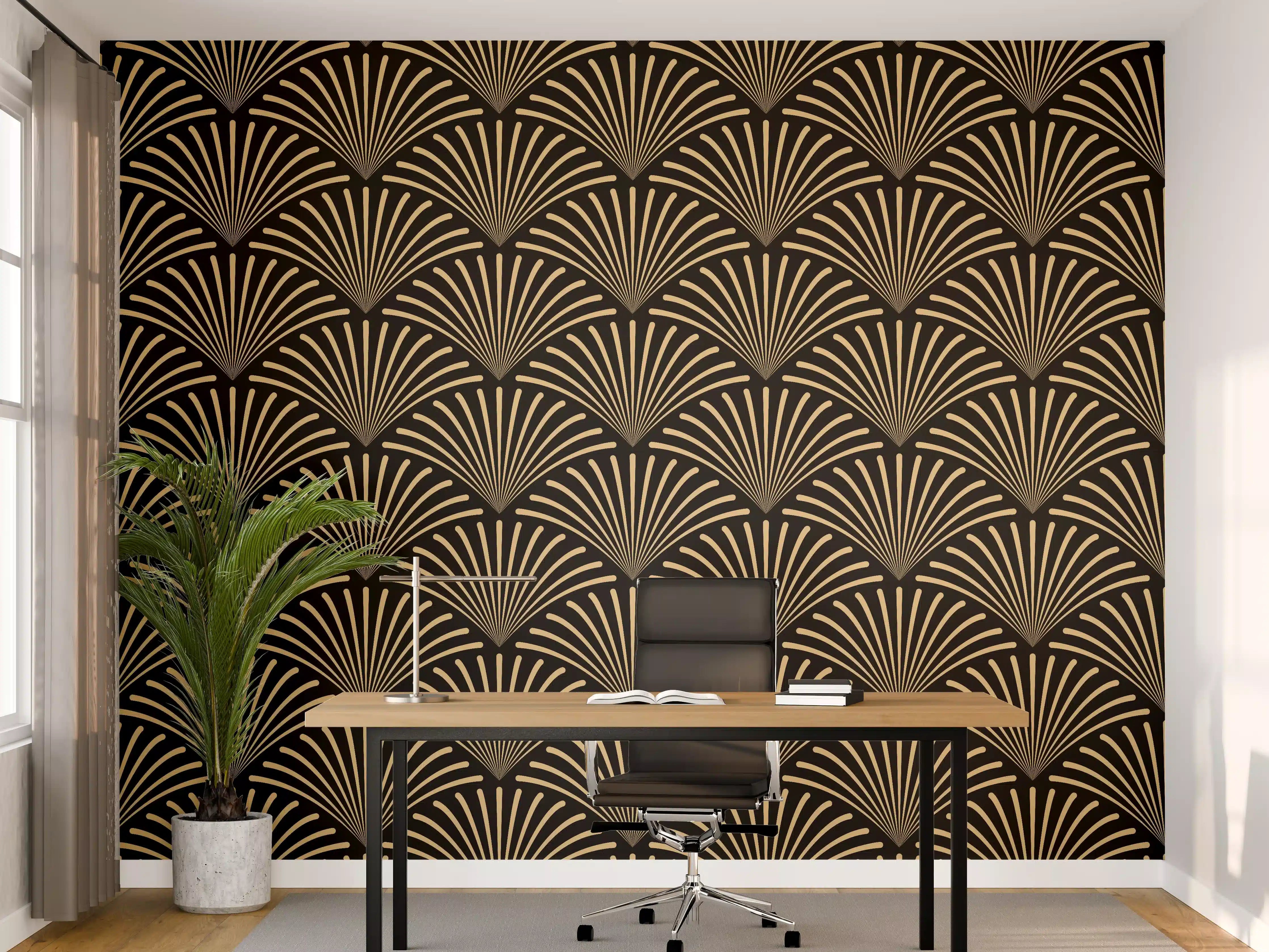 Büro Wandgestaltung - Gold-Schwarz Art Déco Muster