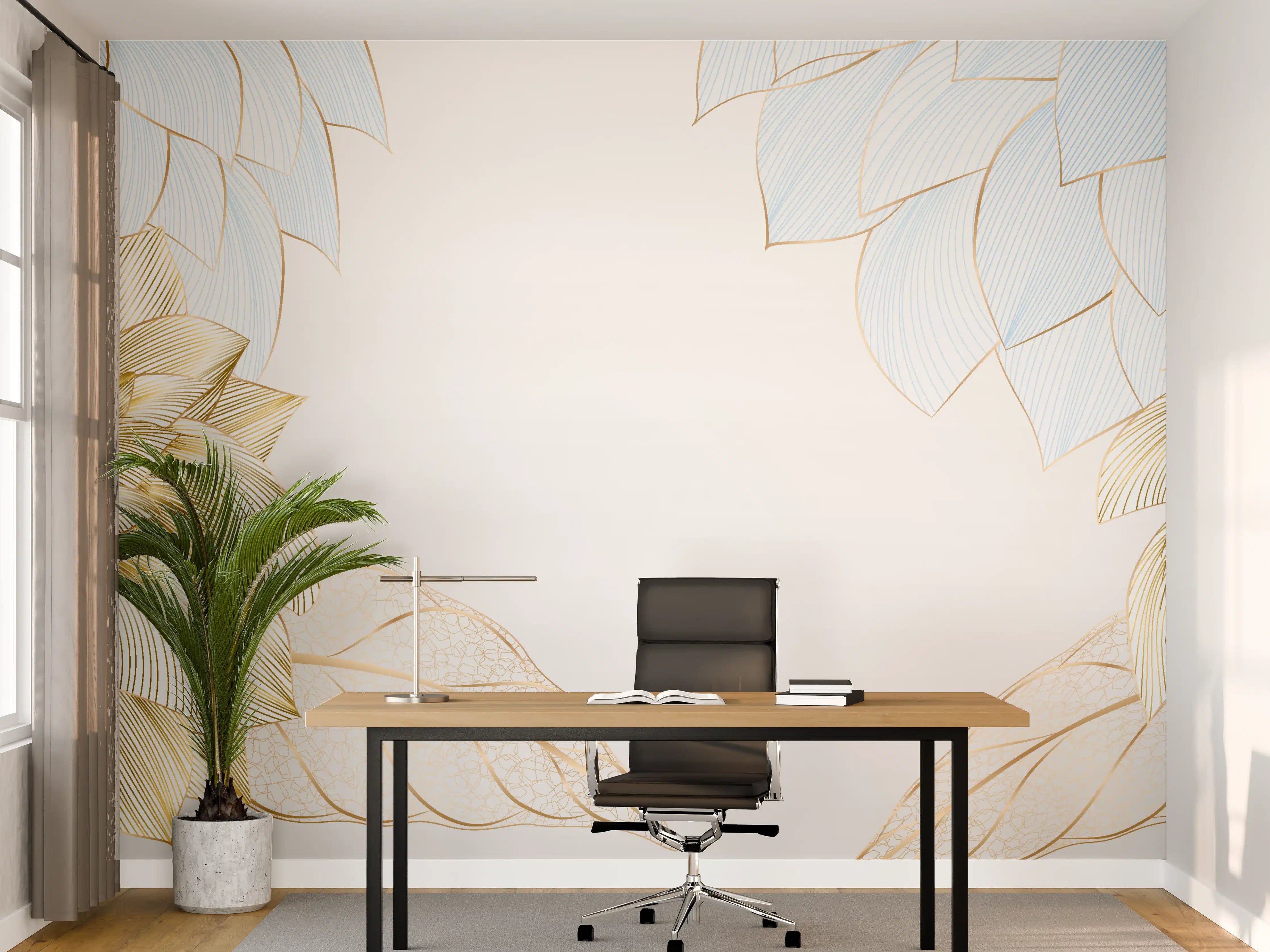 Büro Wandgestaltung - Gold-Weiß Floral Design