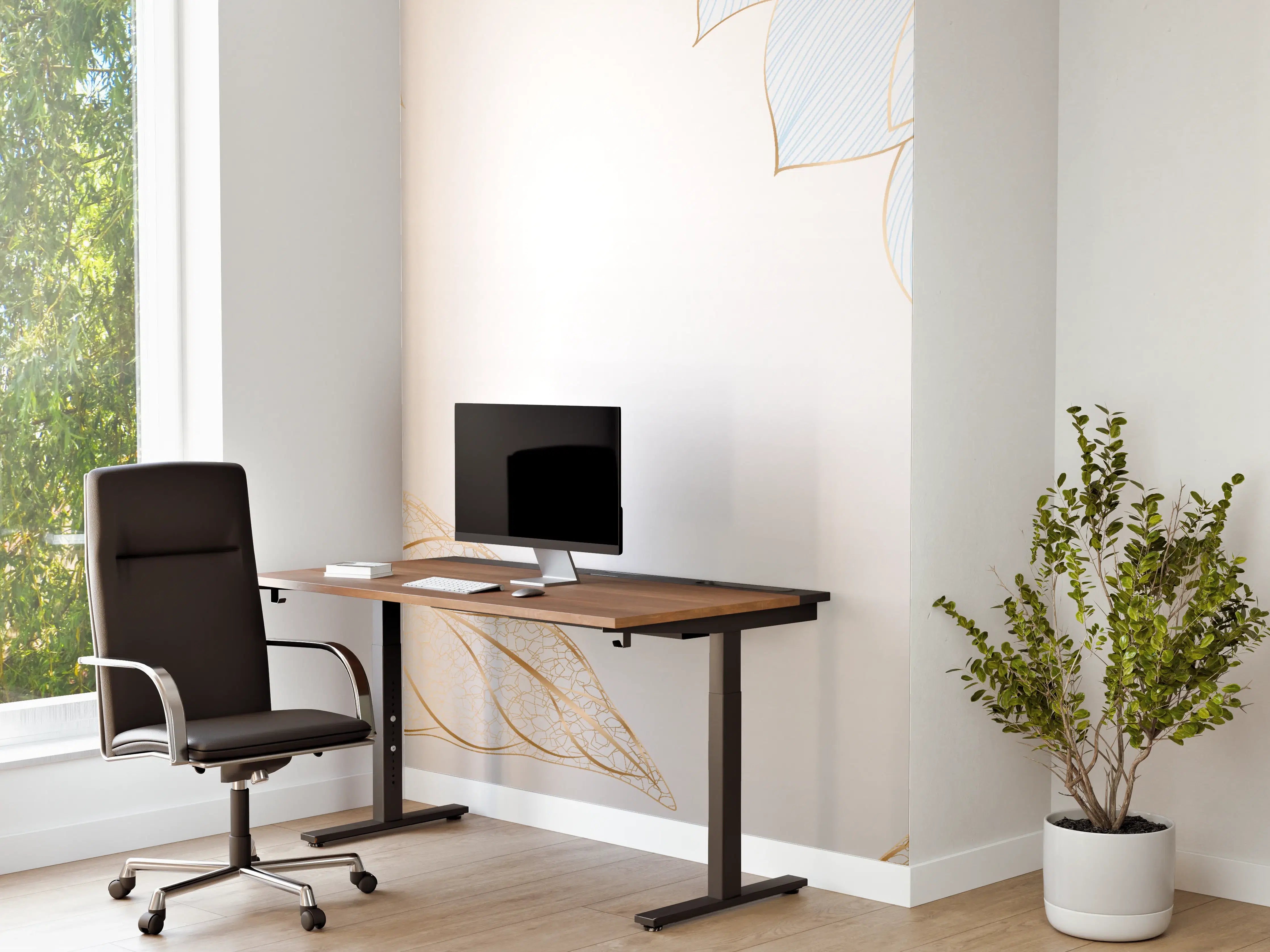 Büro Wandgestaltung - Gold-Weiß Floral Design