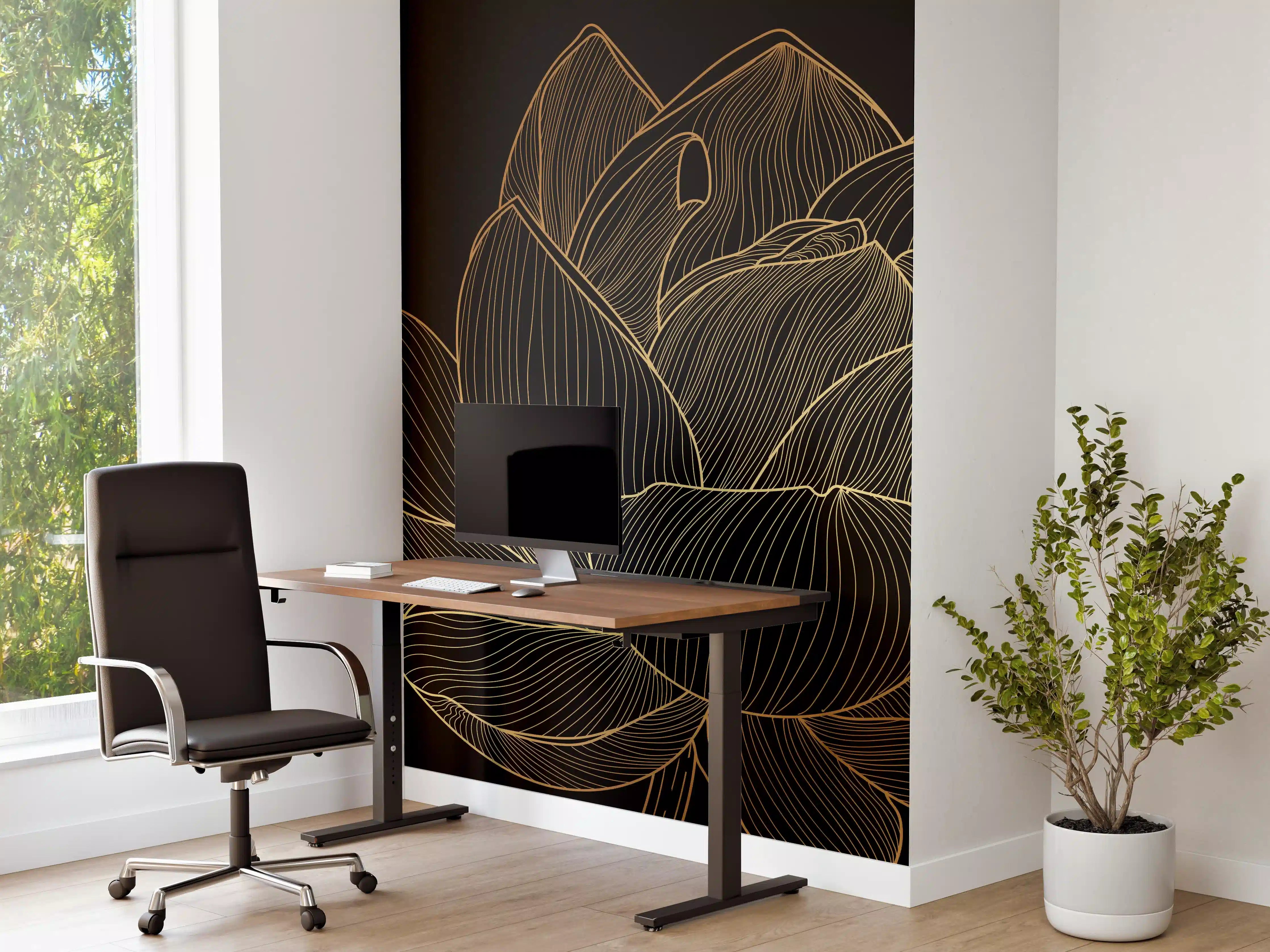 Büro Wandgestaltung - Golden Floral Lineart