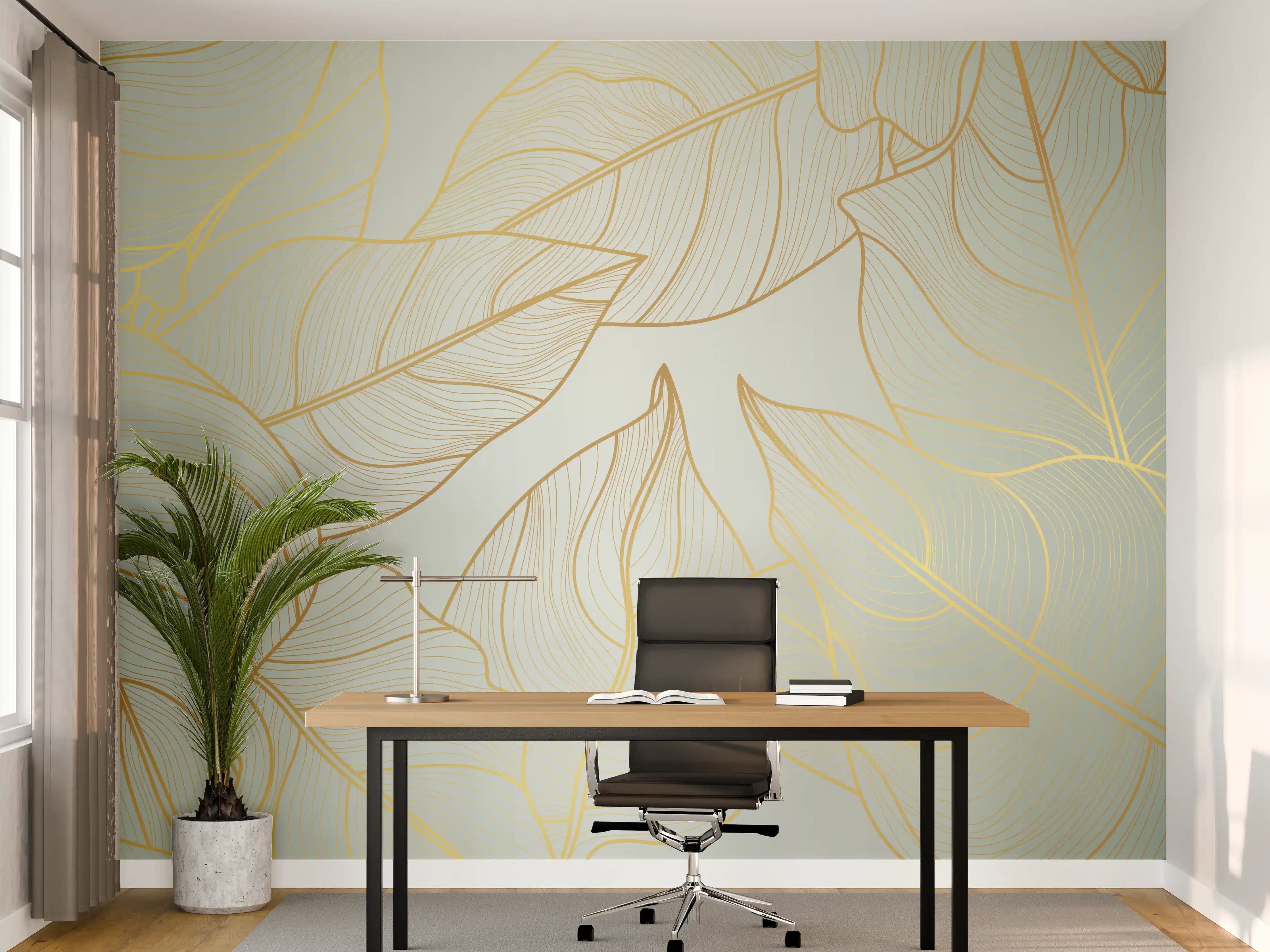 Büro Wandgestaltung - Goldene Blätter auf Hellgelb