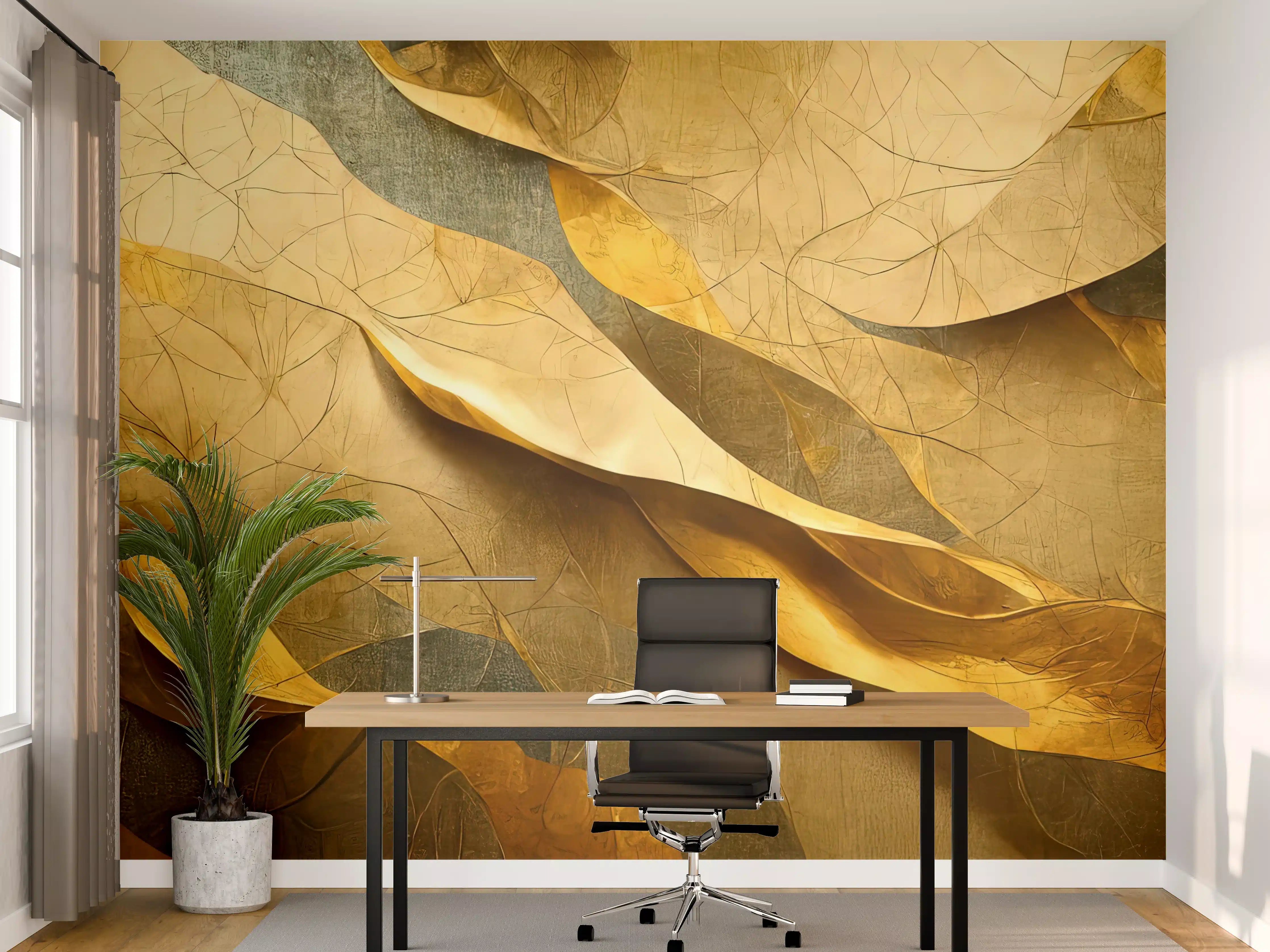 Büro Wandgestaltung - Goldene Blätter in warmem Licht