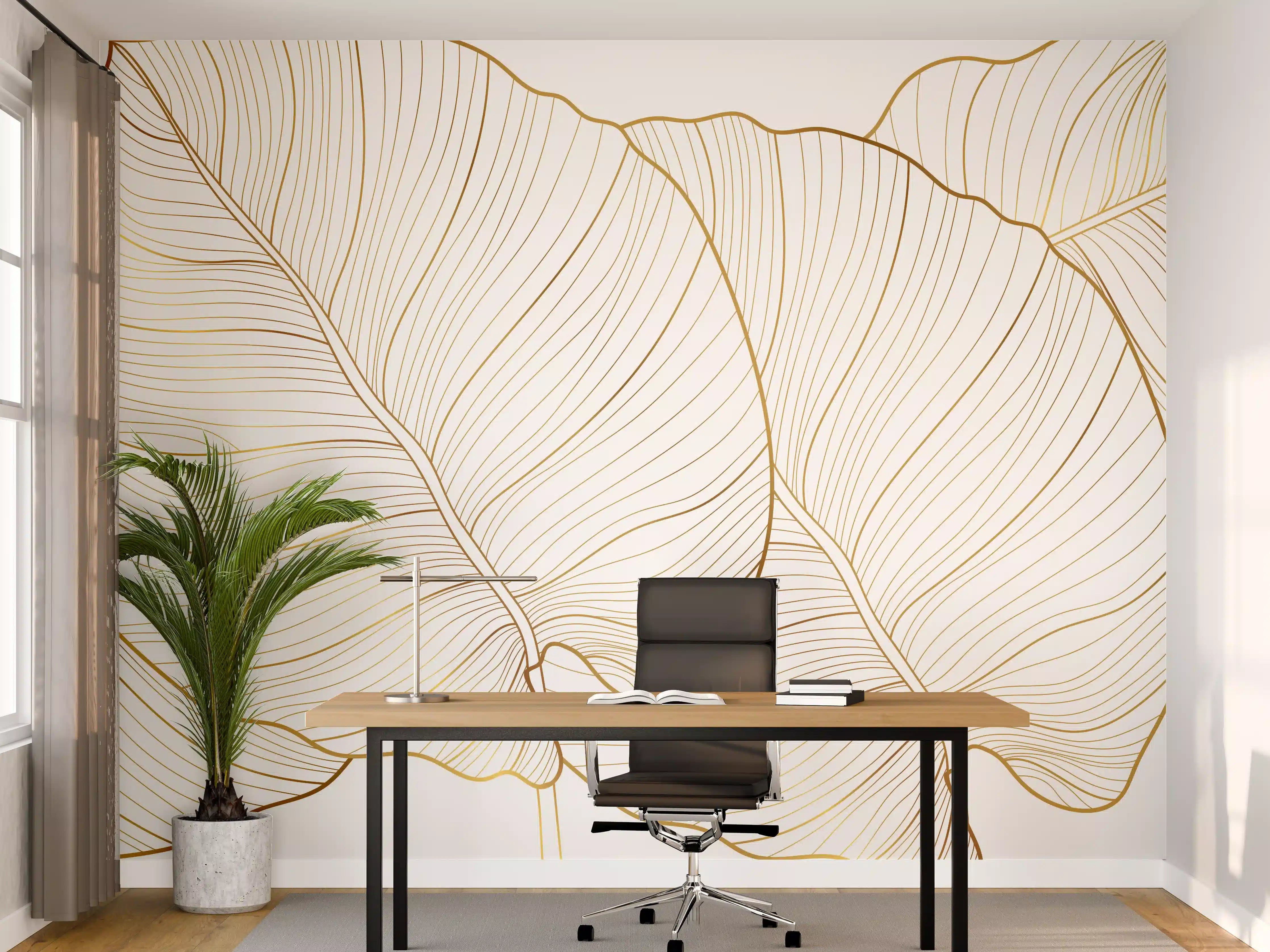 Büro Wandgestaltung - Goldene Blattstruktur auf Weiß