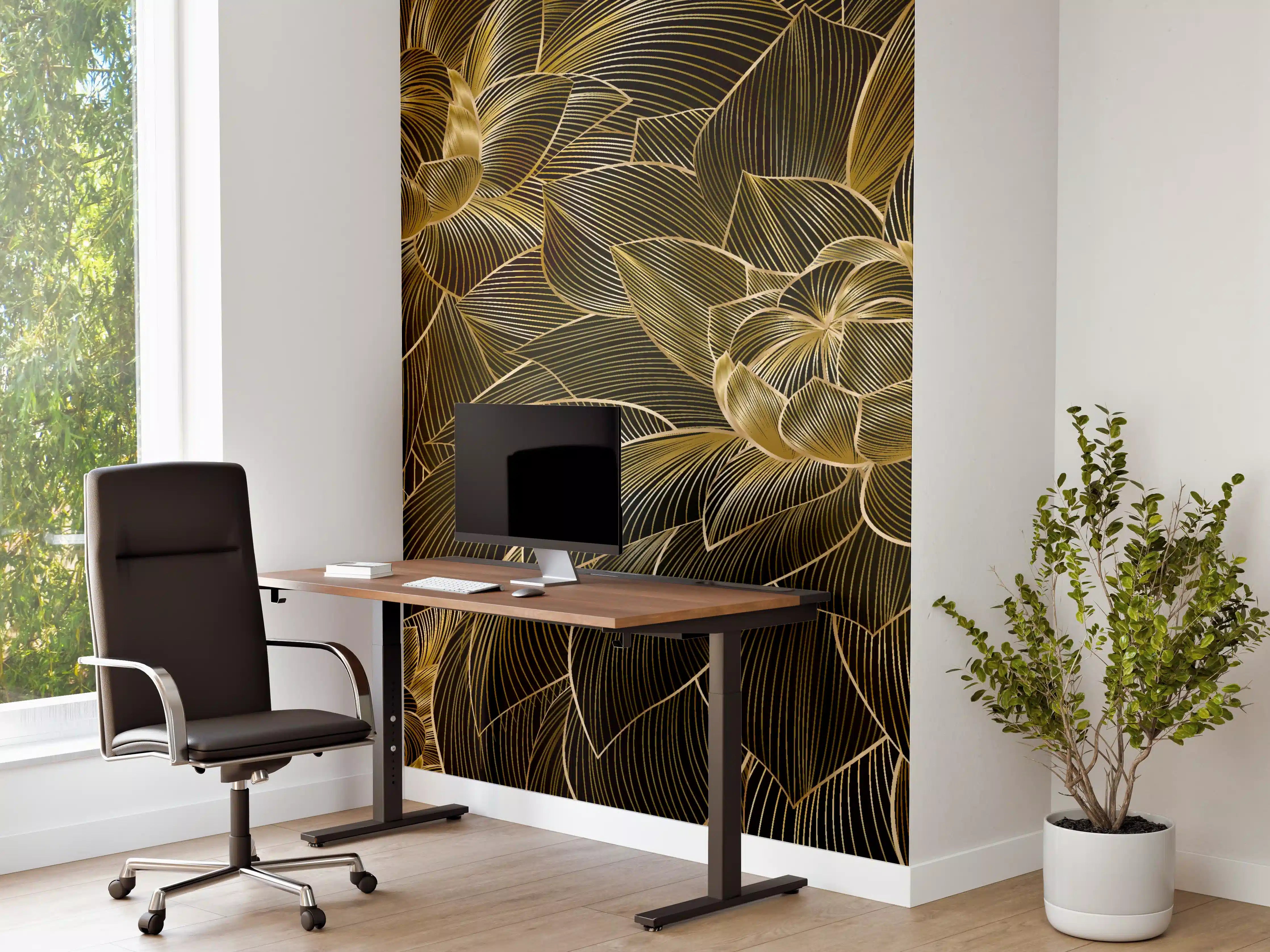 Büro Wandgestaltung - Goldene Blütenmuster Tapete