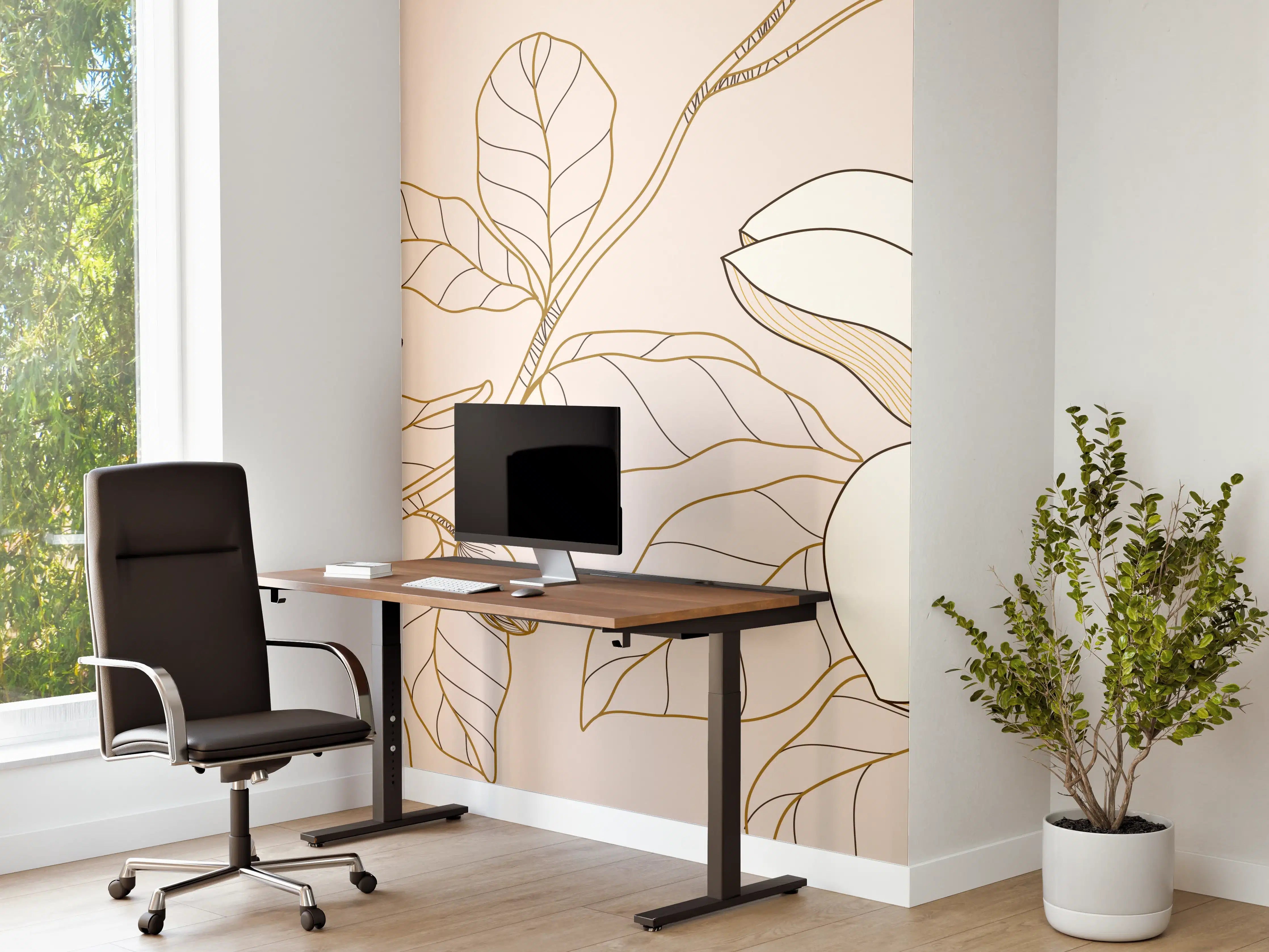 Büro Wandgestaltung - Goldene Blumenmuster Illustration