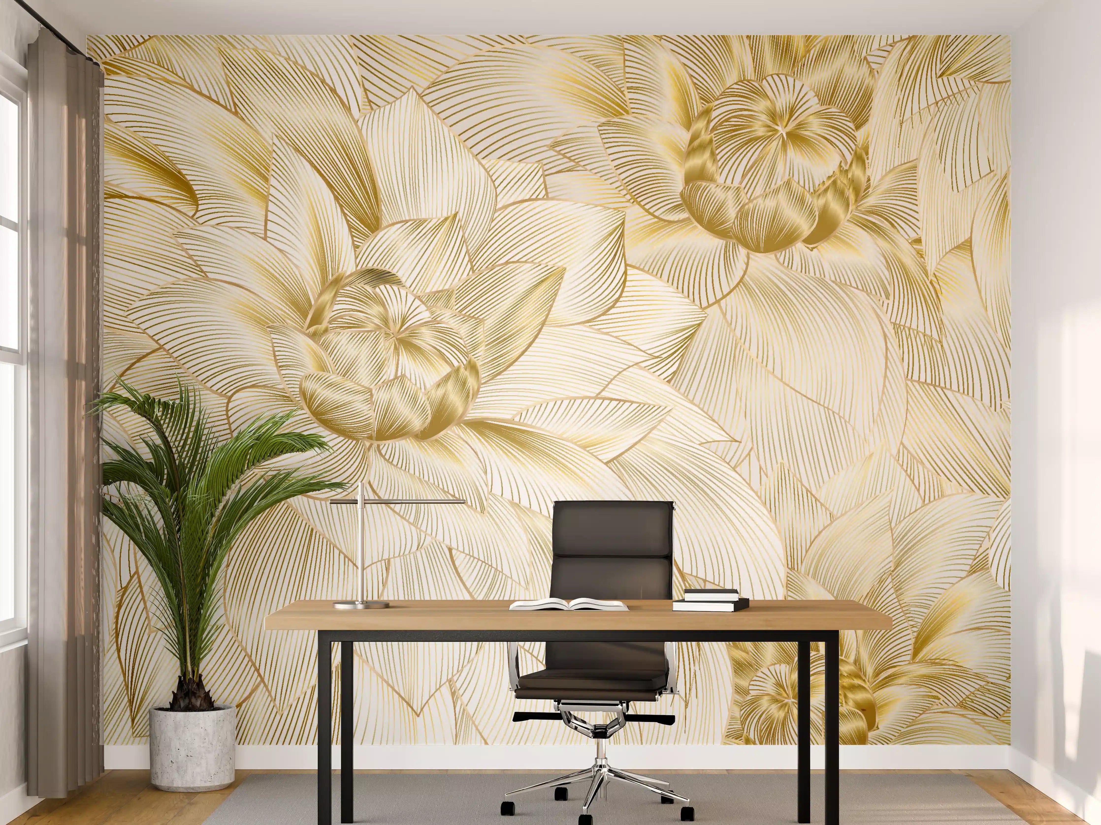 Büro Wandgestaltung - Goldene Blumenstruktur Design