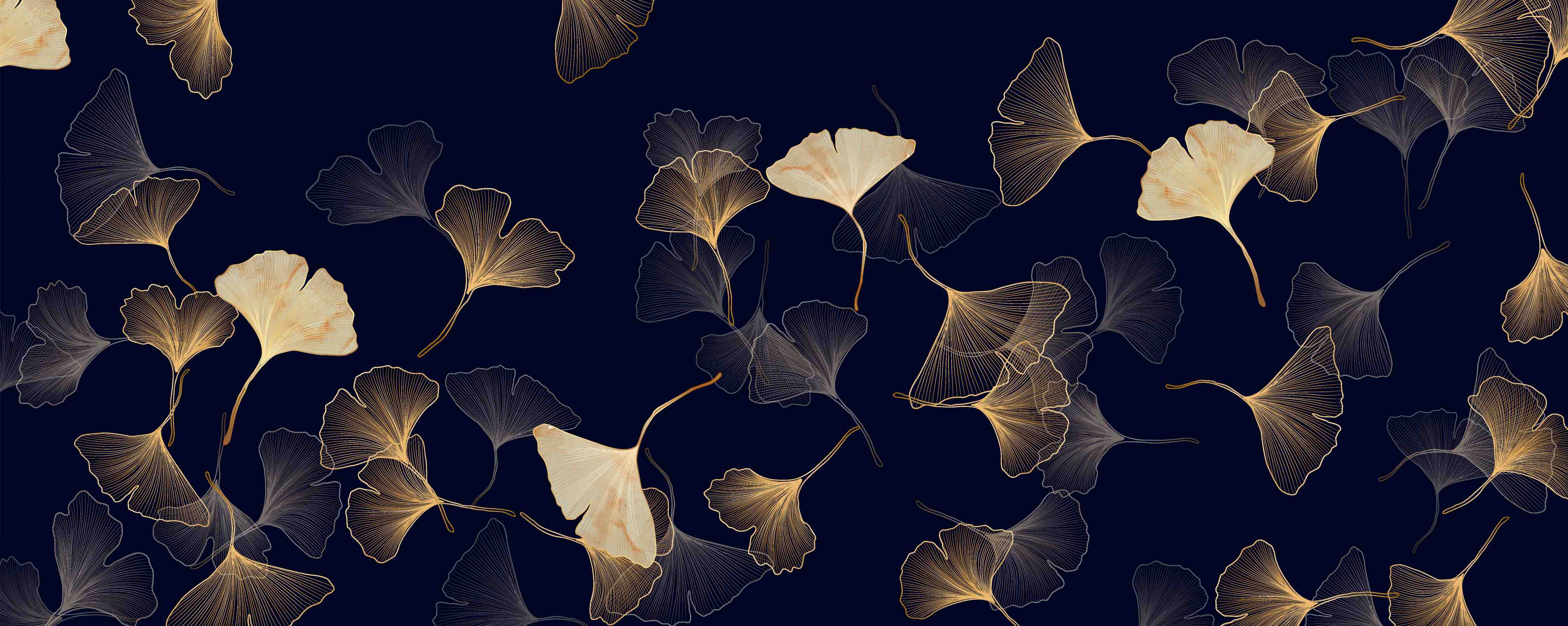 Büro Wandgestaltung-Goldene Ginkgo Blatt Design Tapete