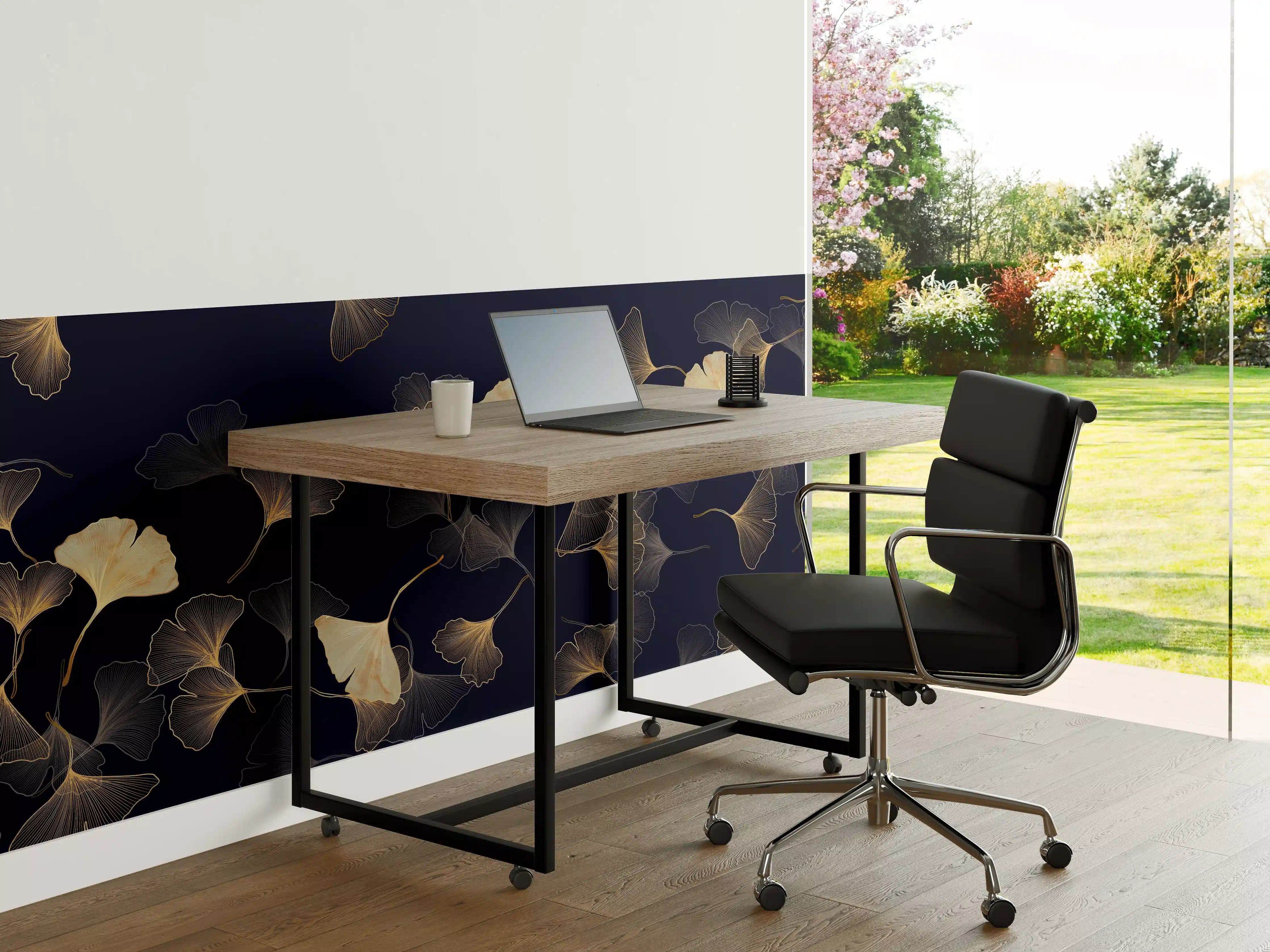 Büro Wandgestaltung - Goldene Ginkgo Blatt Design Tapete