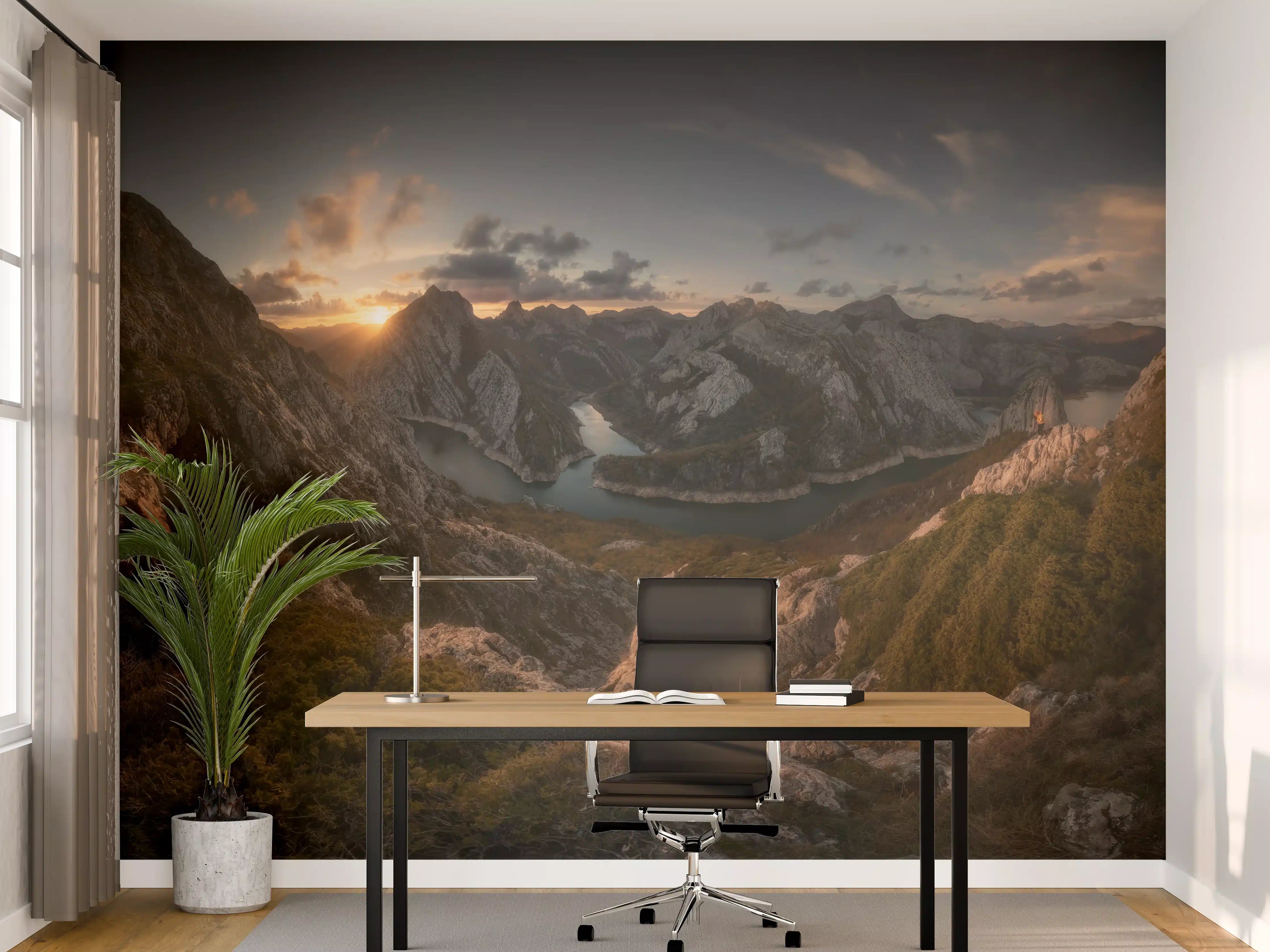 Büro Wandgestaltung - Goldene Gipfel im Dämmerlicht
