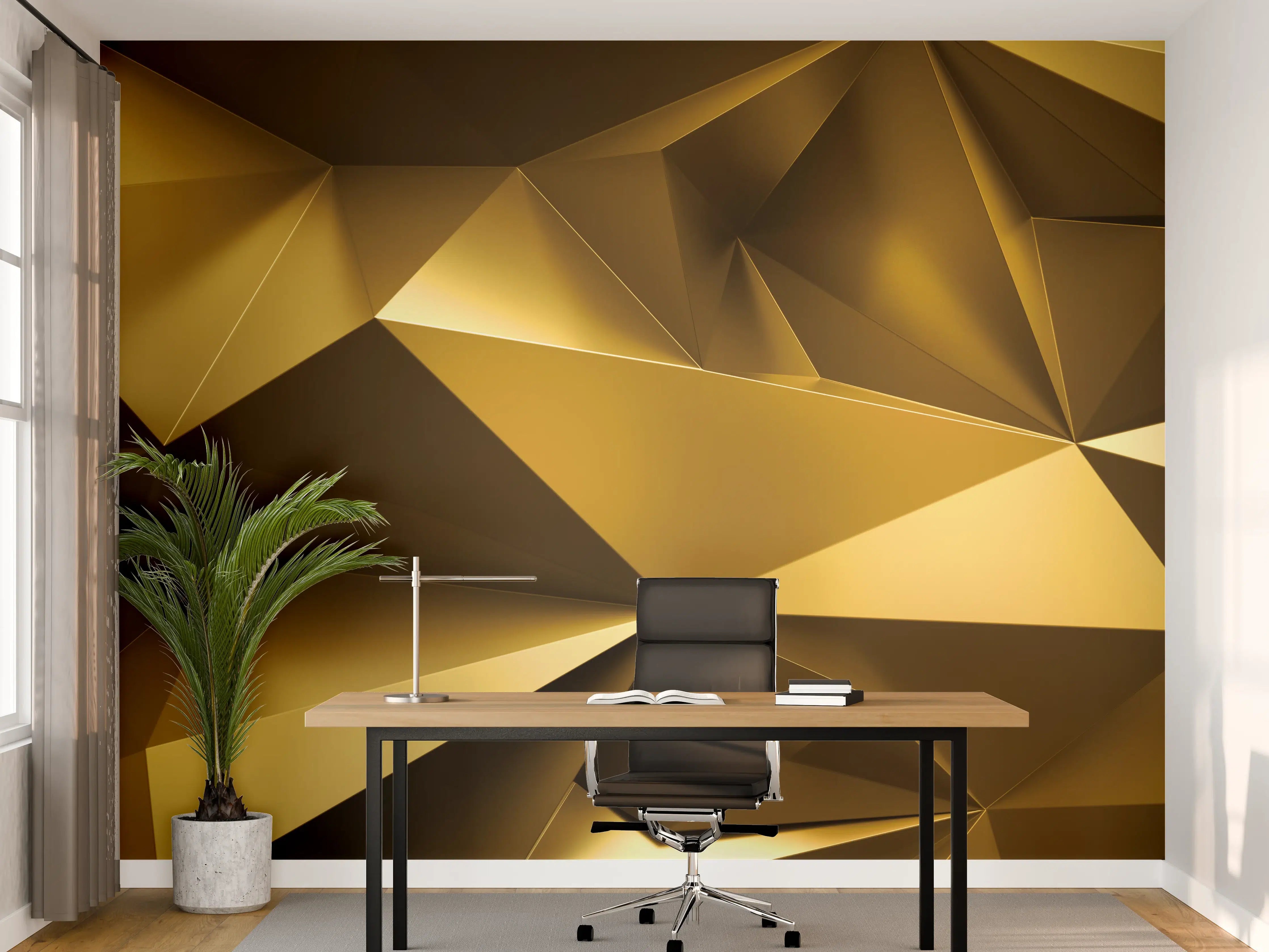 Büro Wandgestaltung - Goldene Kristall Polygon Tapete