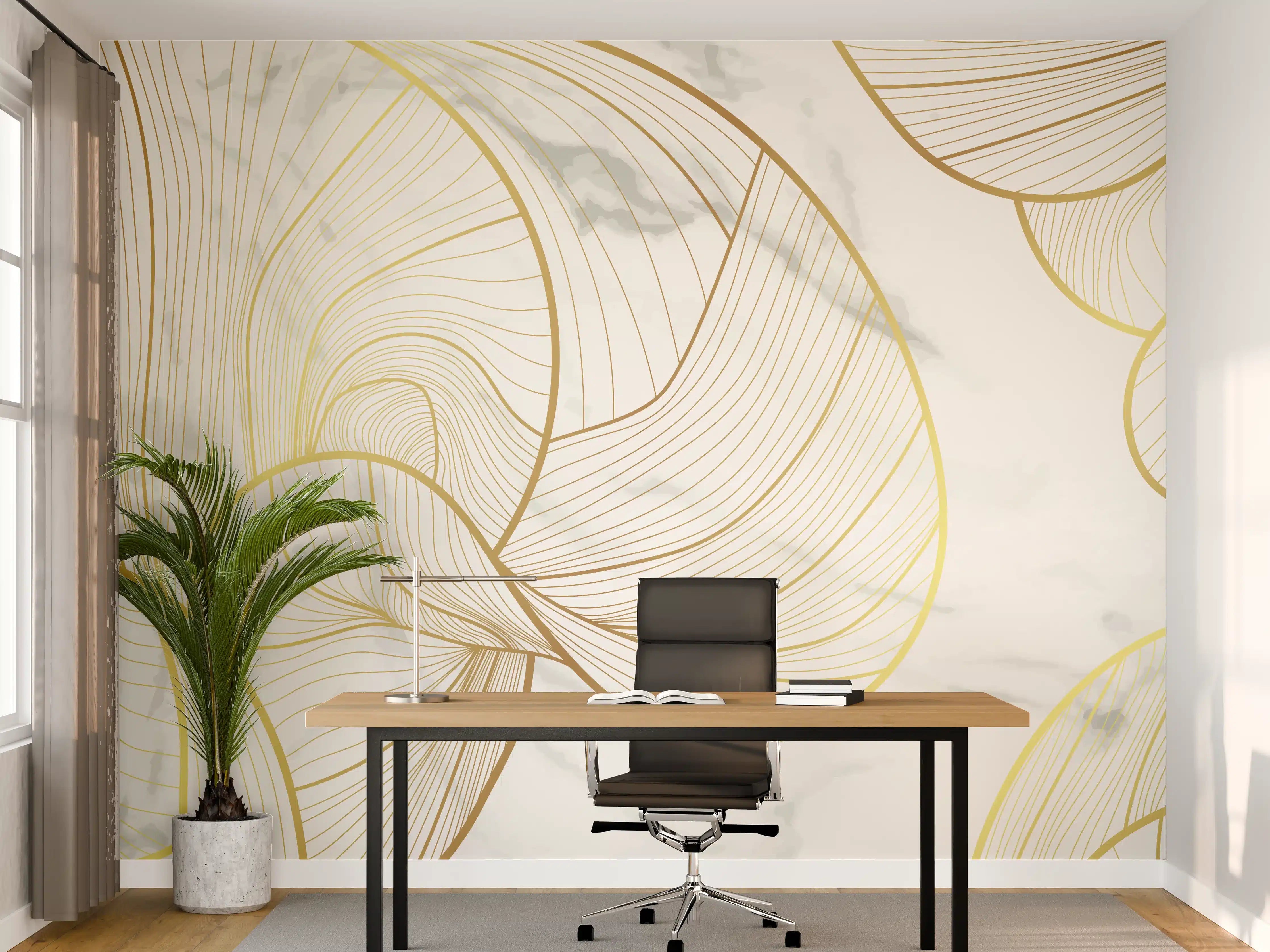 Büro Wandgestaltung - Goldene Linien auf Marmor