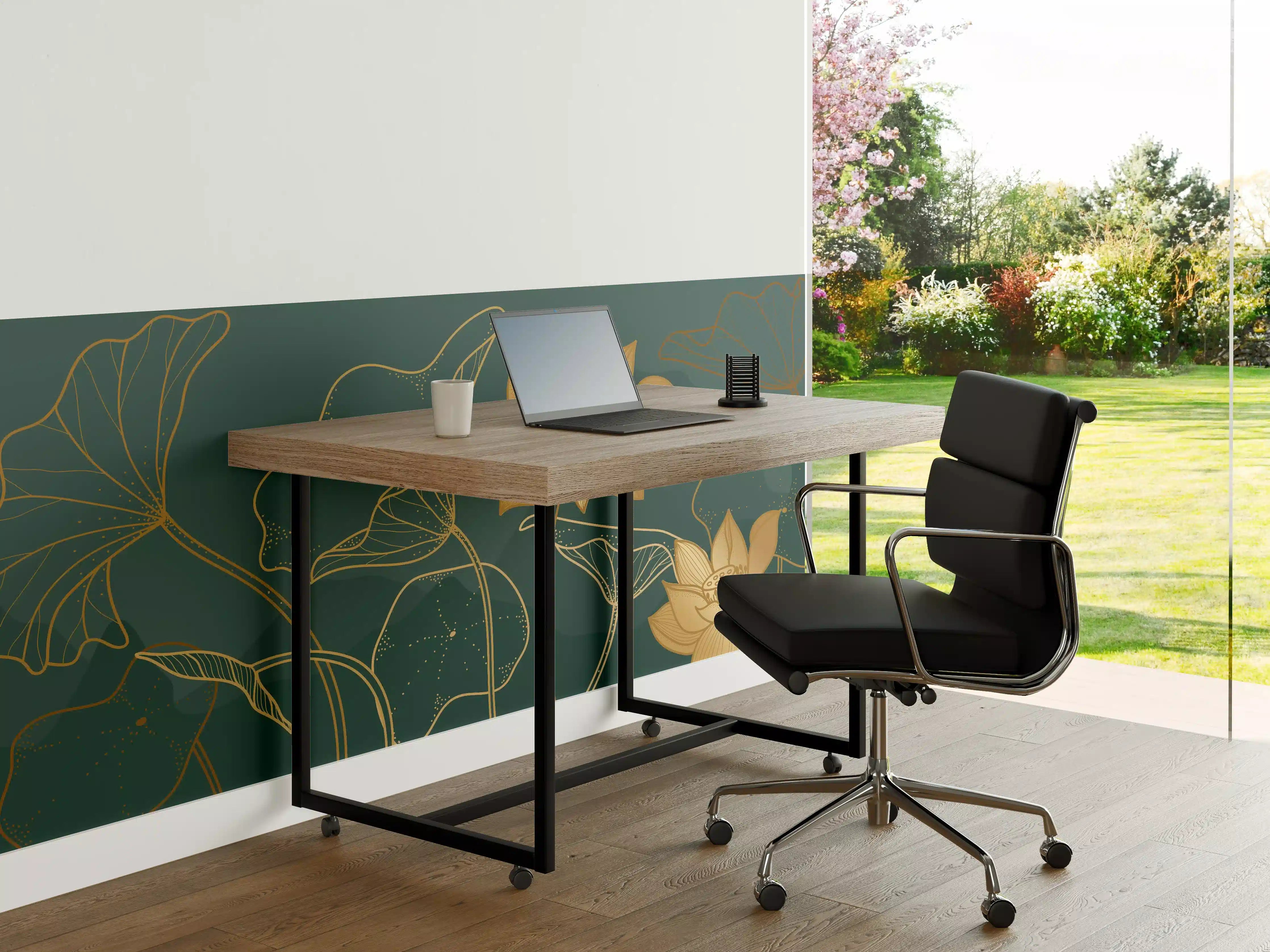 Büro Wandgestaltung - Goldene Lotus Linienzeichnung