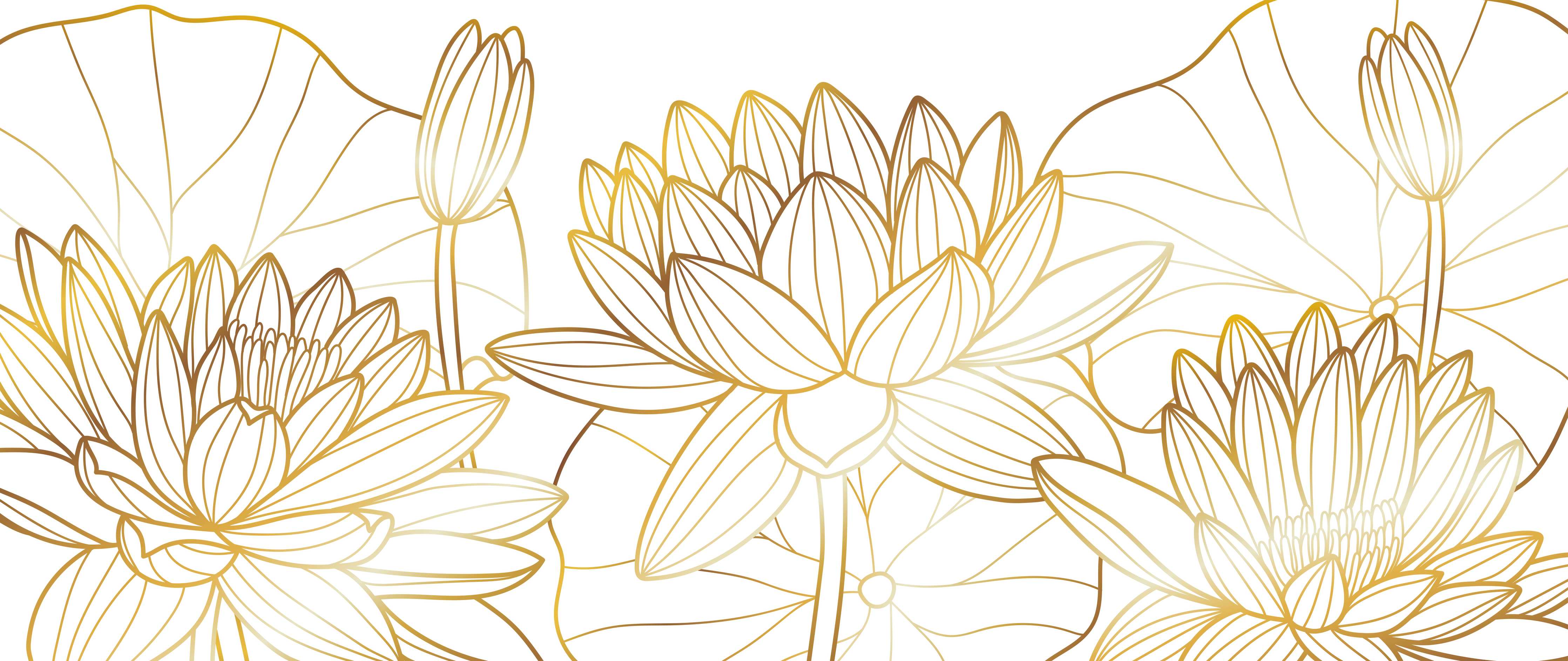 Büro Wandgestaltung-Goldene Lotusblüte Zeichnung