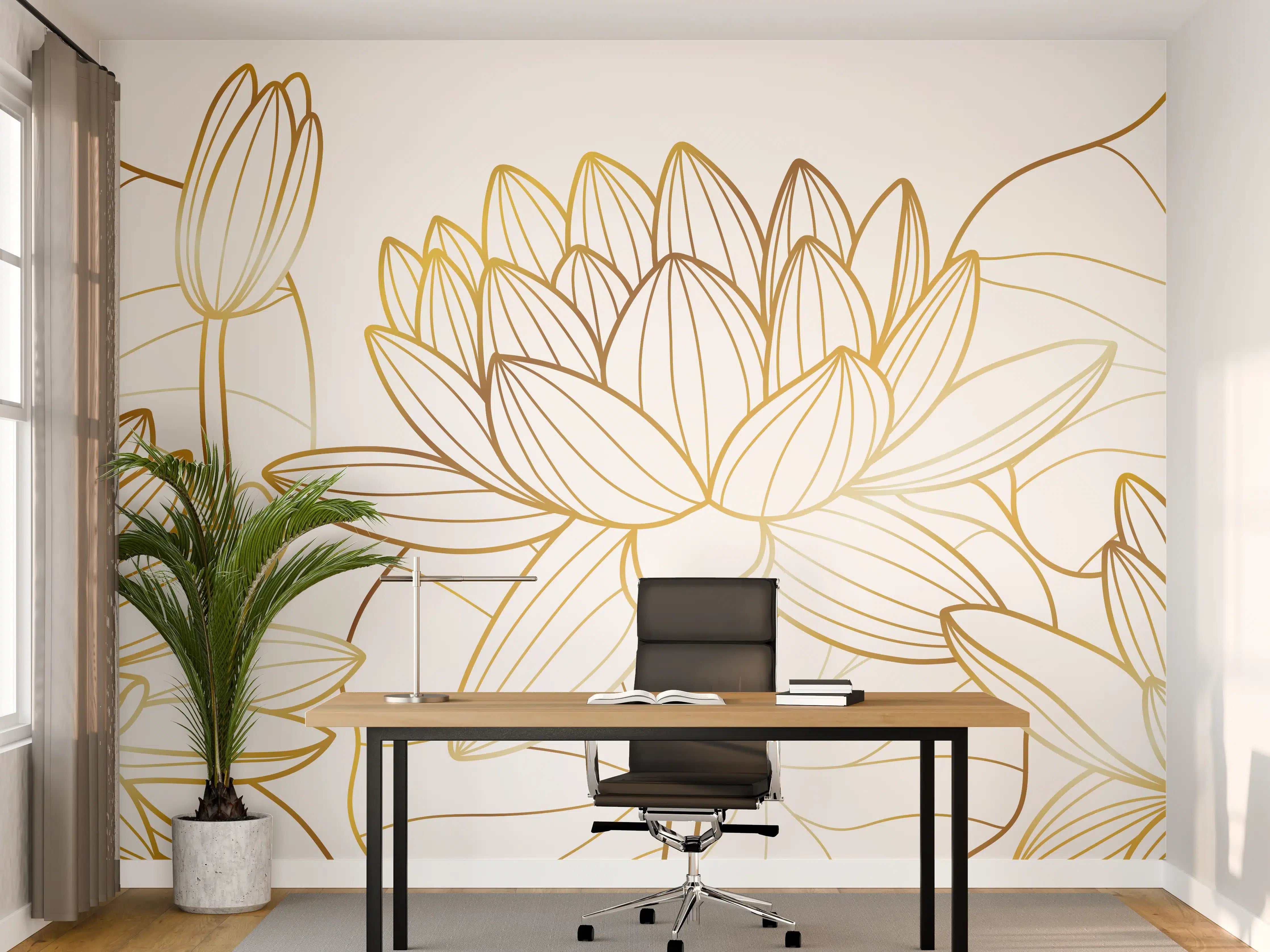 Büro Wandgestaltung - Goldene Lotusblüte Zeichnung