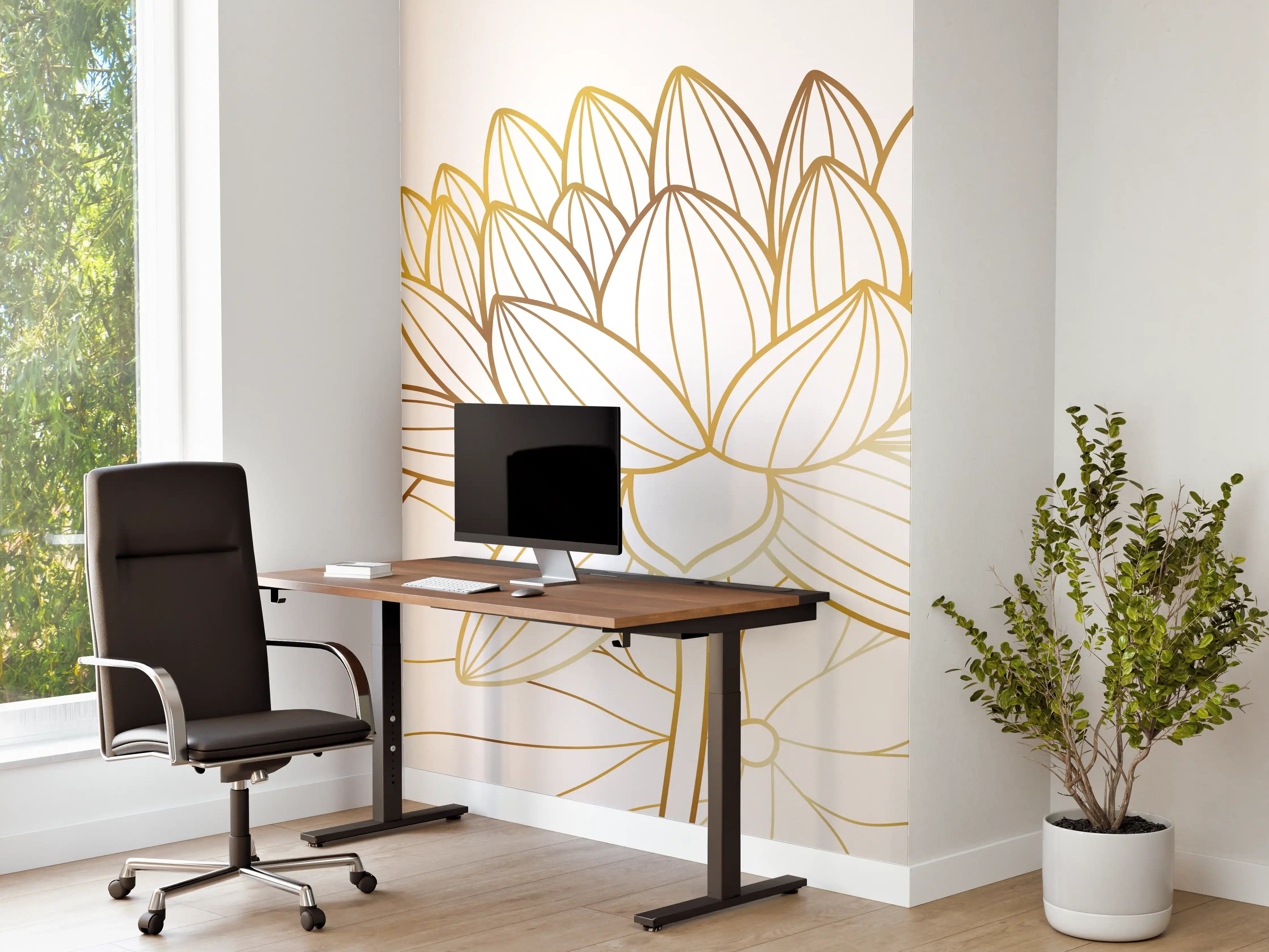 Büro Wandgestaltung - Goldene Lotusblüte Zeichnung