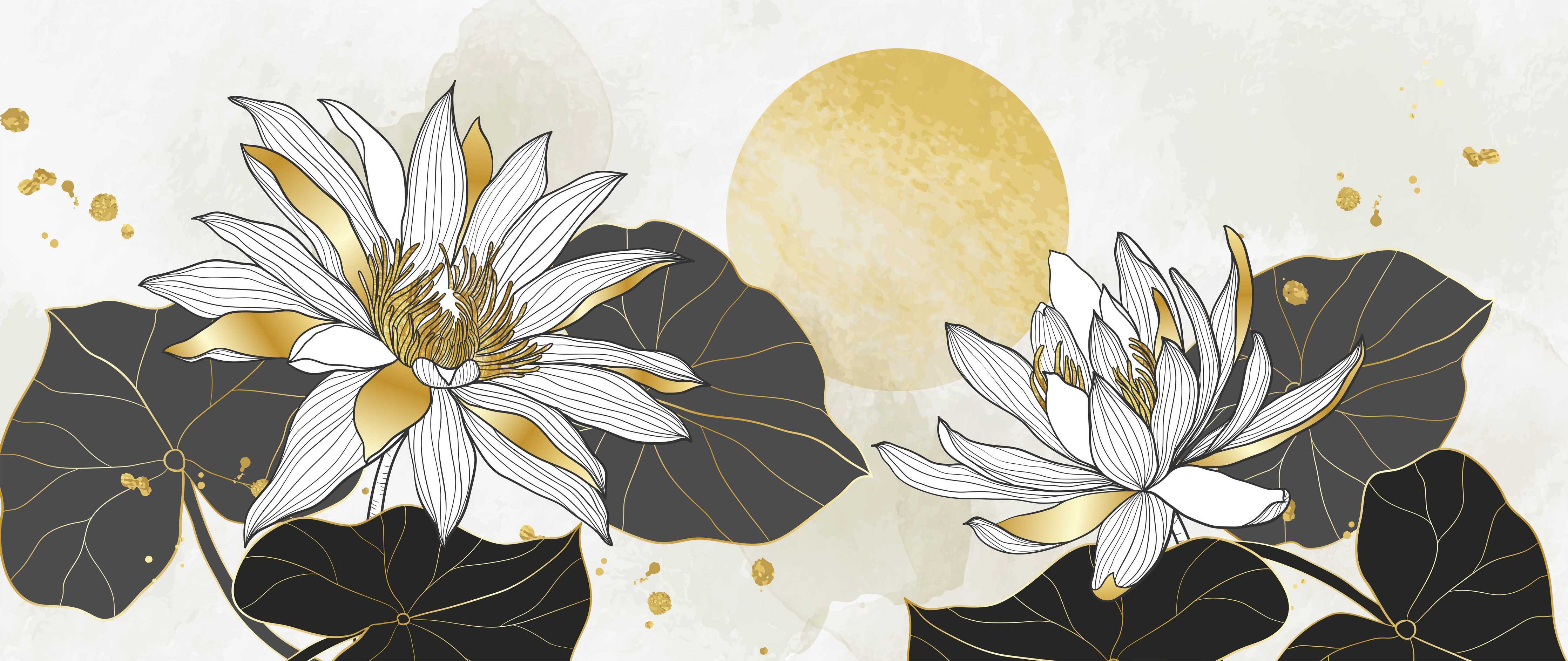 Büro Wandgestaltung-Goldene Lotusblüten Illustration
