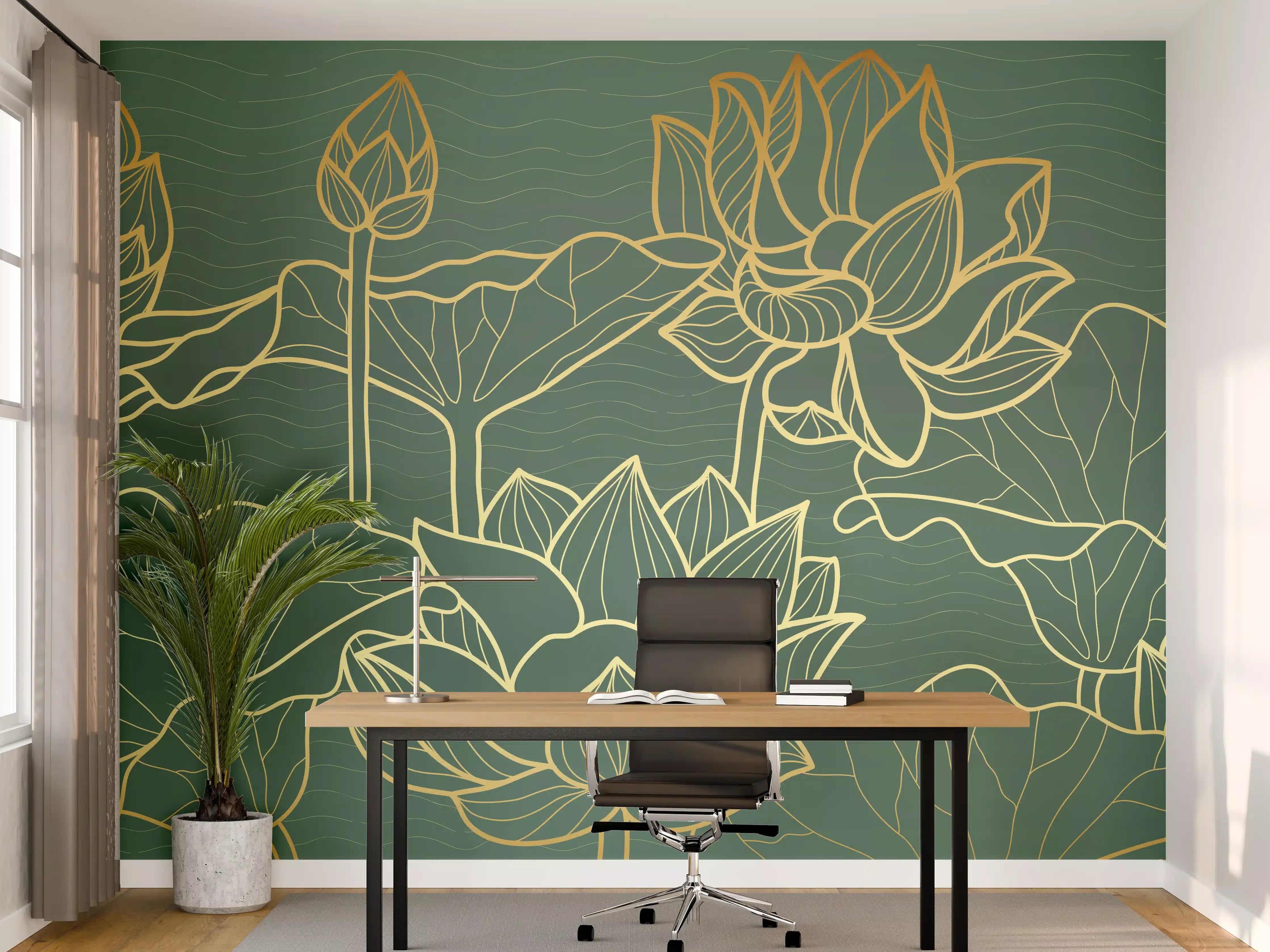Büro Wandgestaltung - Goldene Lotusblumen Kunstwerk