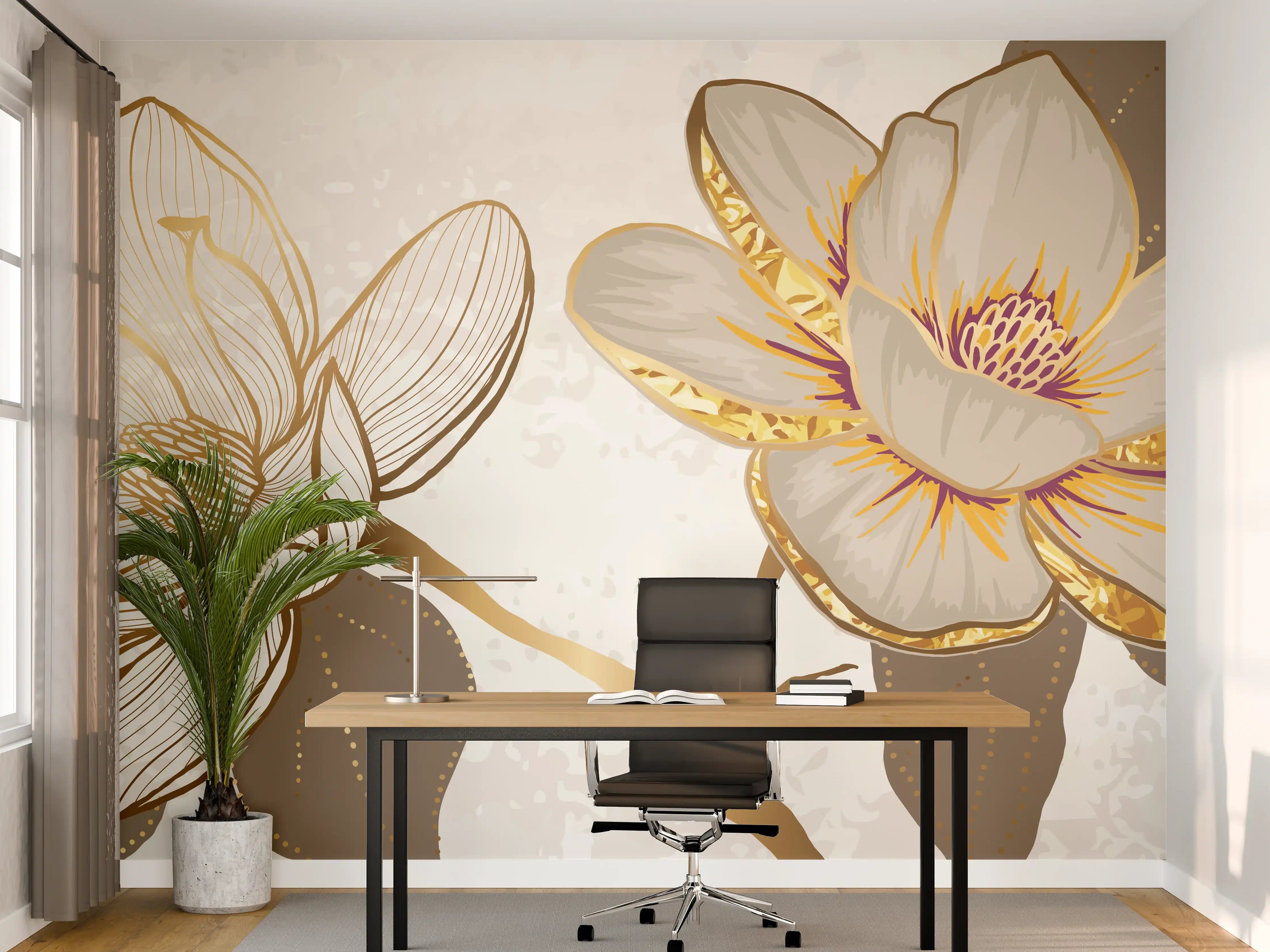 Büro Wandgestaltung - Goldene Magnolien Kunst-Design