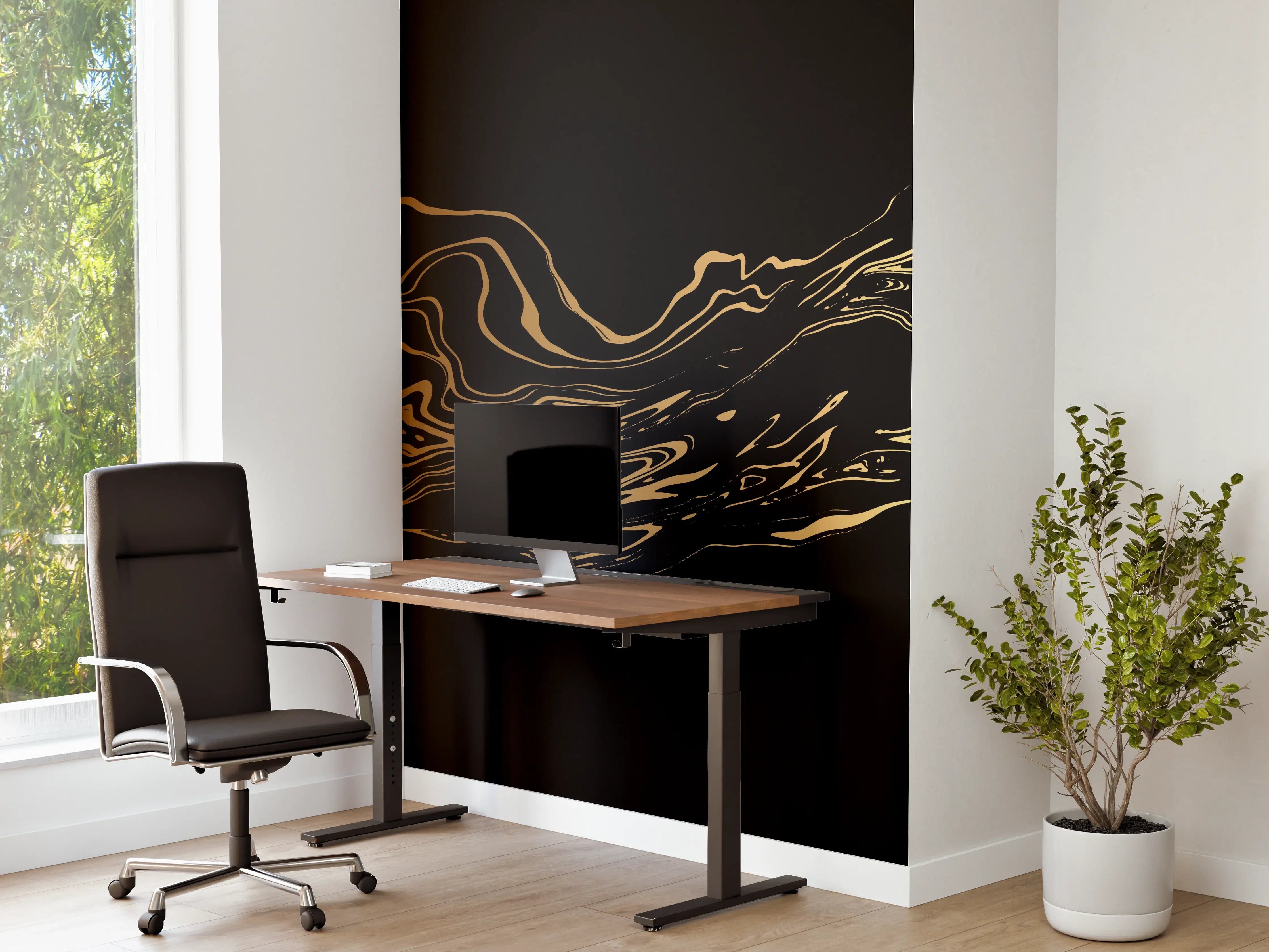 Büro Wandgestaltung - Goldene Marmortextur Wellenlinien