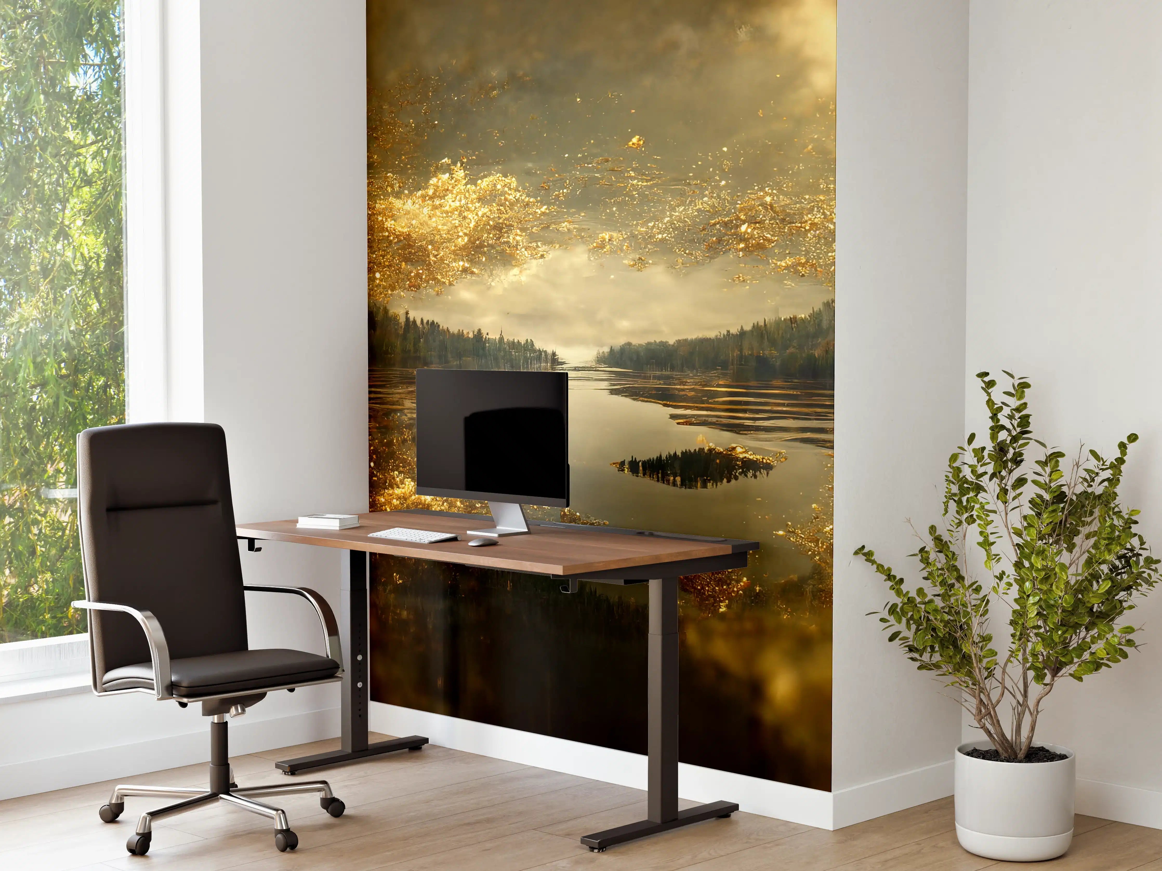 Büro Wandgestaltung - Goldene Naturreflection mit dramatischem Himmel