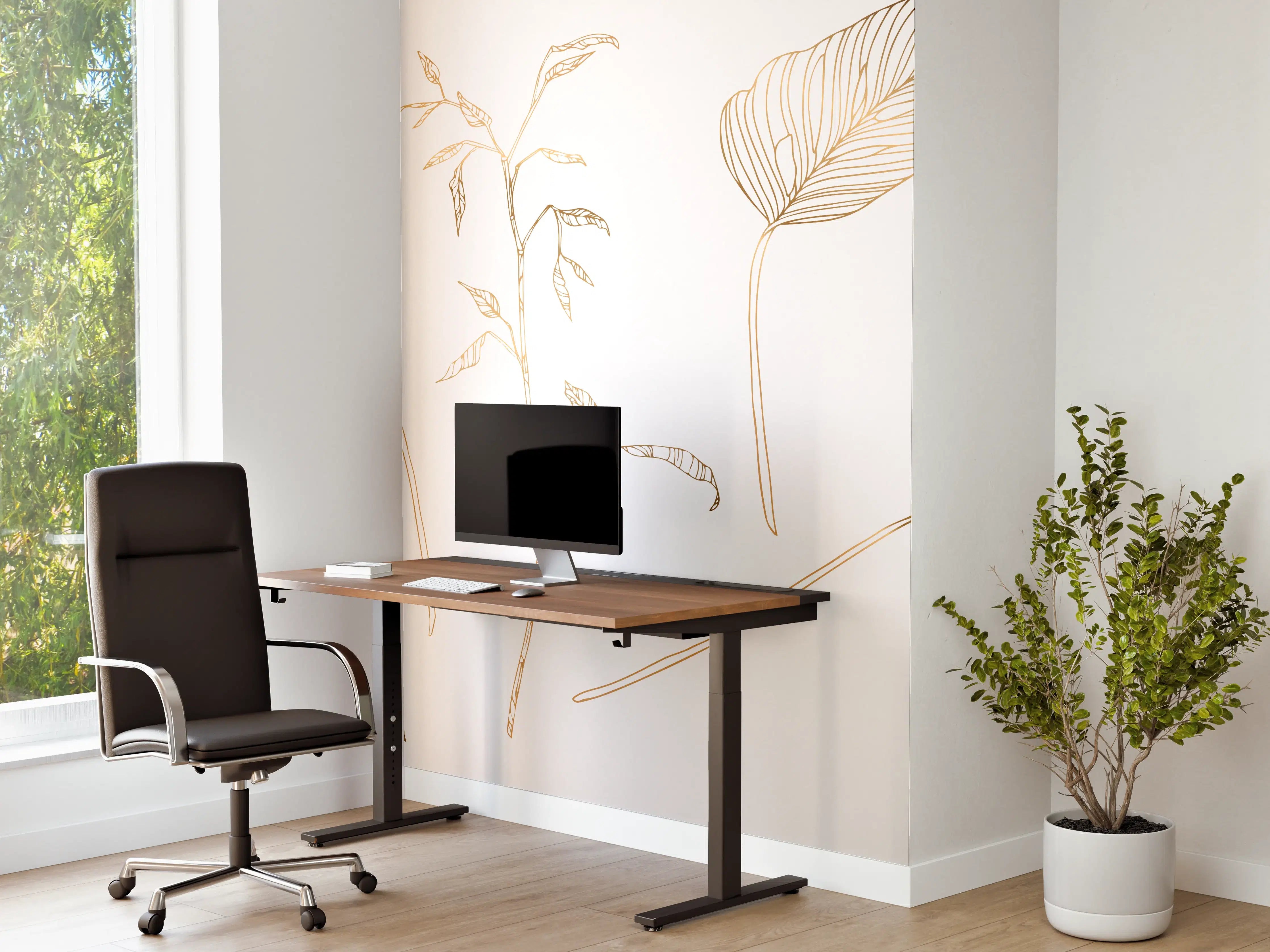 Büro Wandgestaltung - Goldene Pflanzenlinien Zeichnung