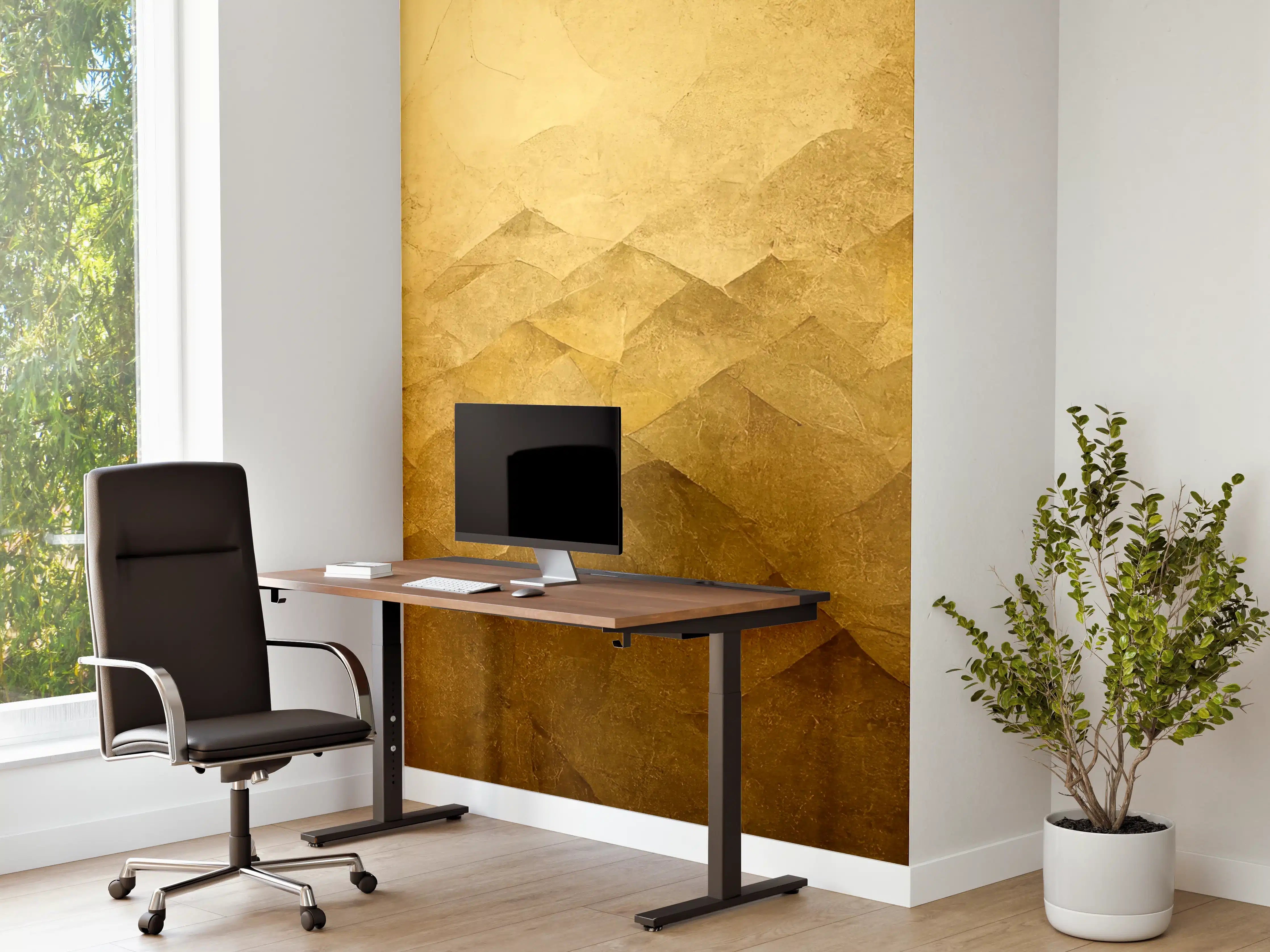 Büro Wandgestaltung - Goldene Textur mit Polygon-Effekt