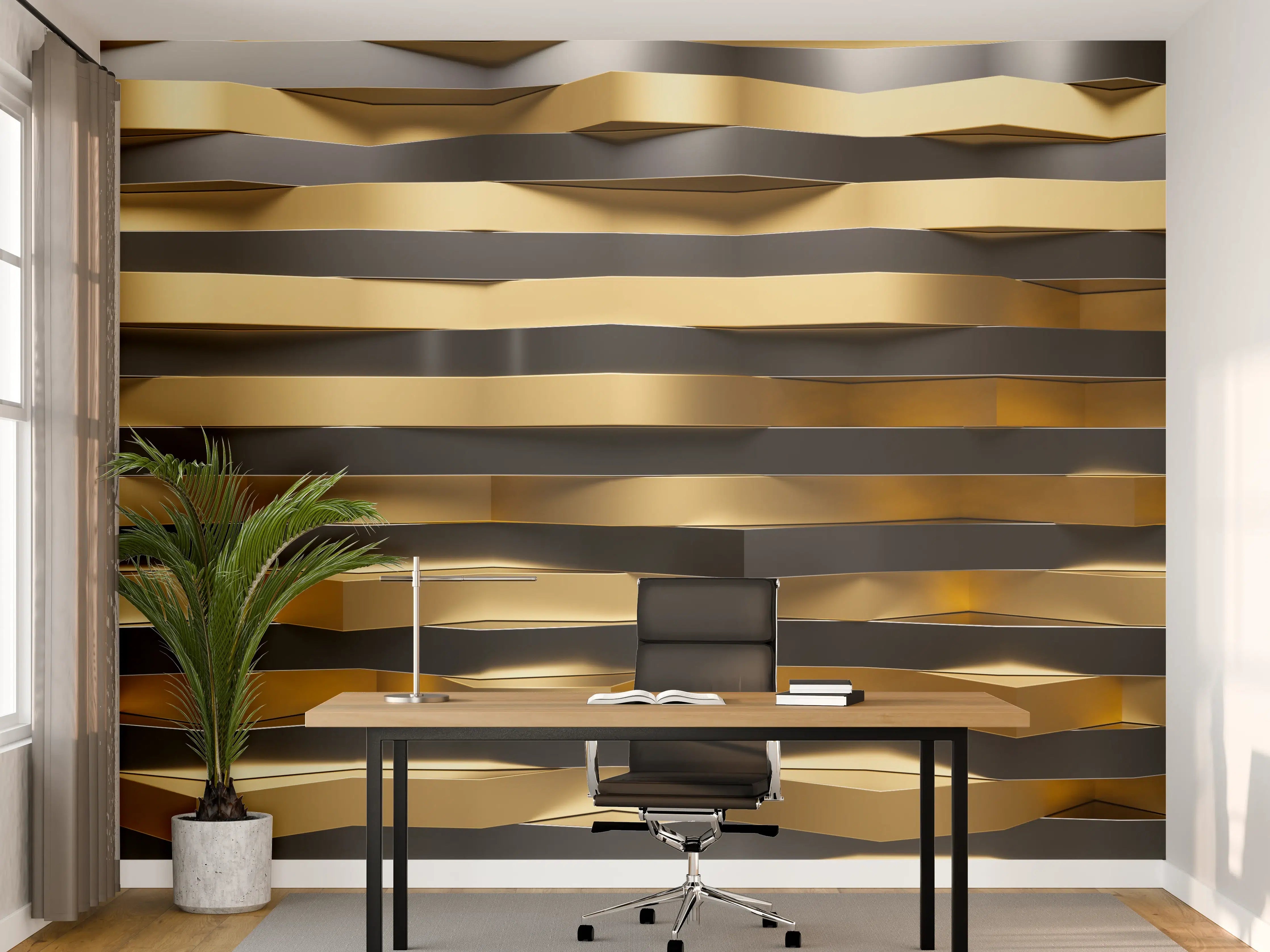 Büro Wandgestaltung - Goldene Wellen aus Metall