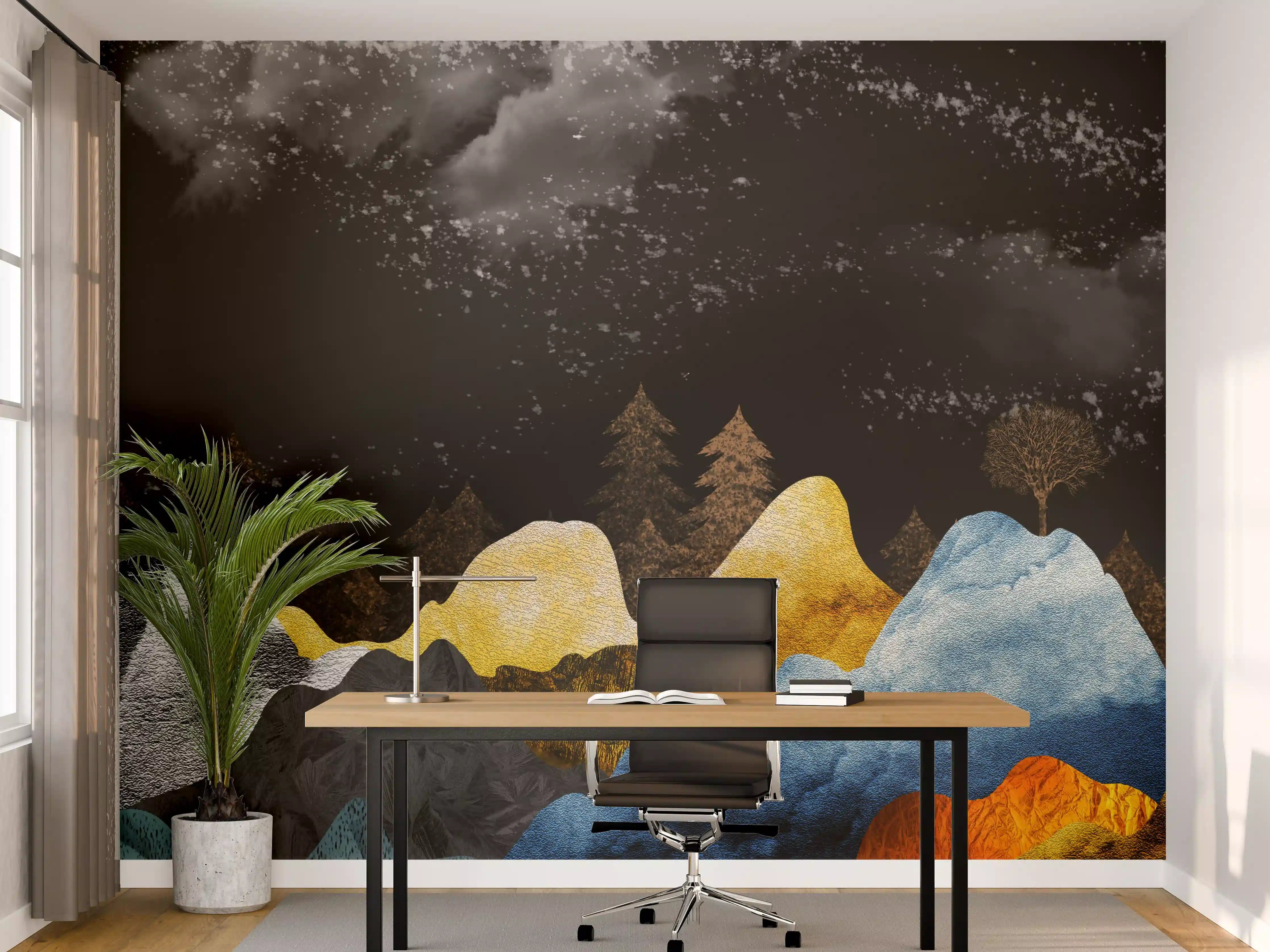 Büro Wandgestaltung - Goldene Winterberge Wandtapete