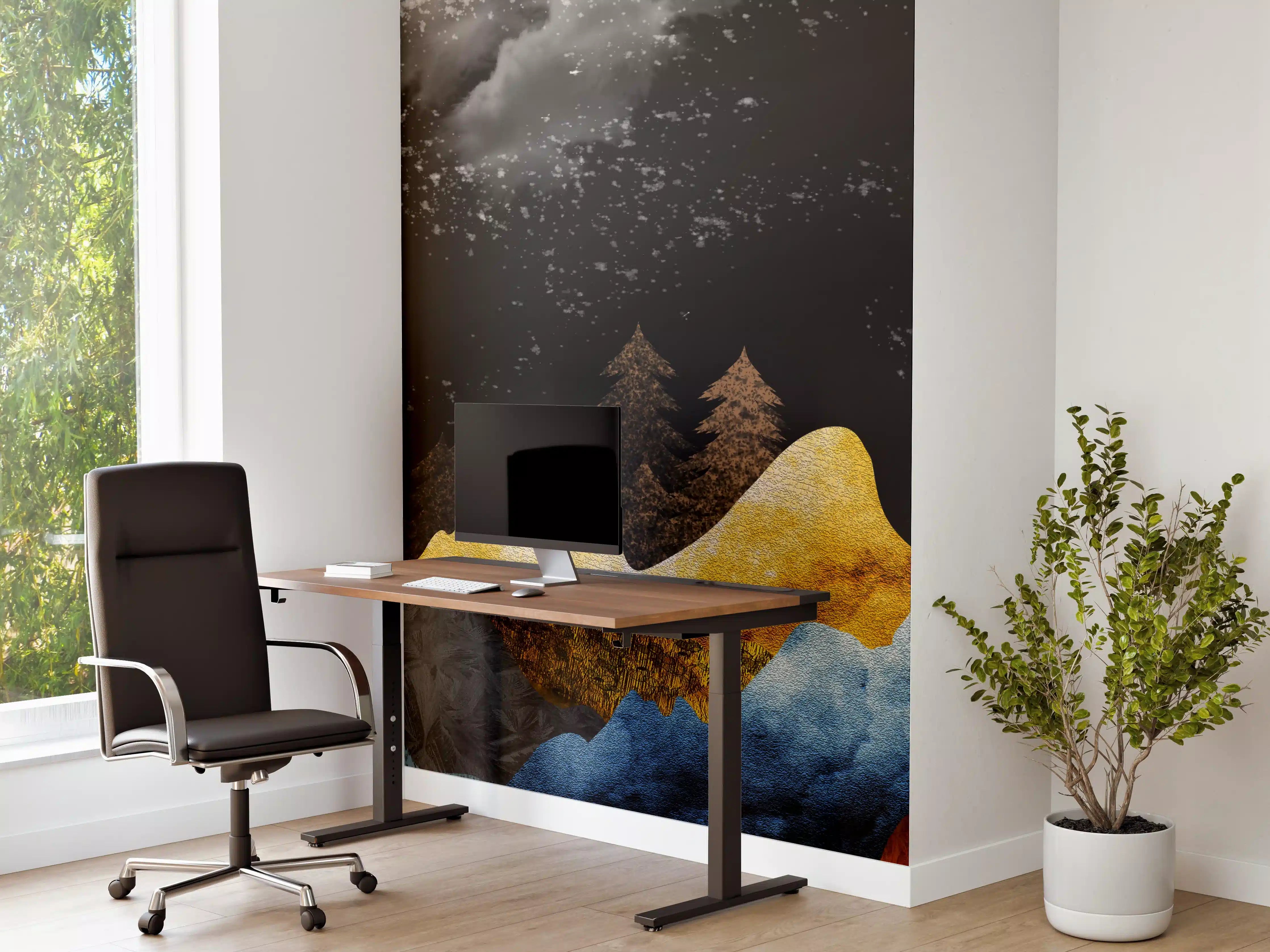 Büro Wandgestaltung - Goldene Winterberge Wandtapete