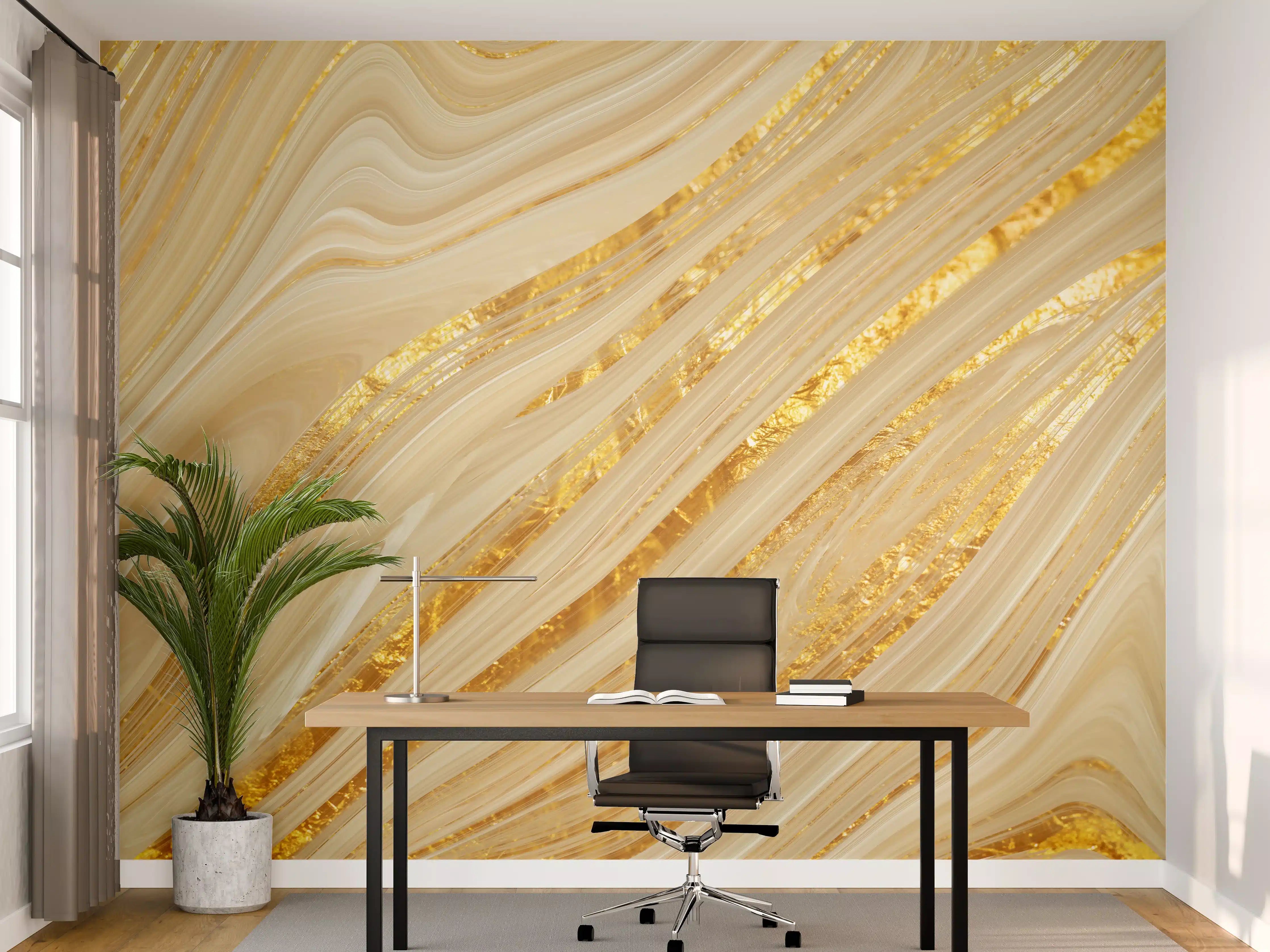 Büro Wandgestaltung - Goldene wellenförmige Marmorierung