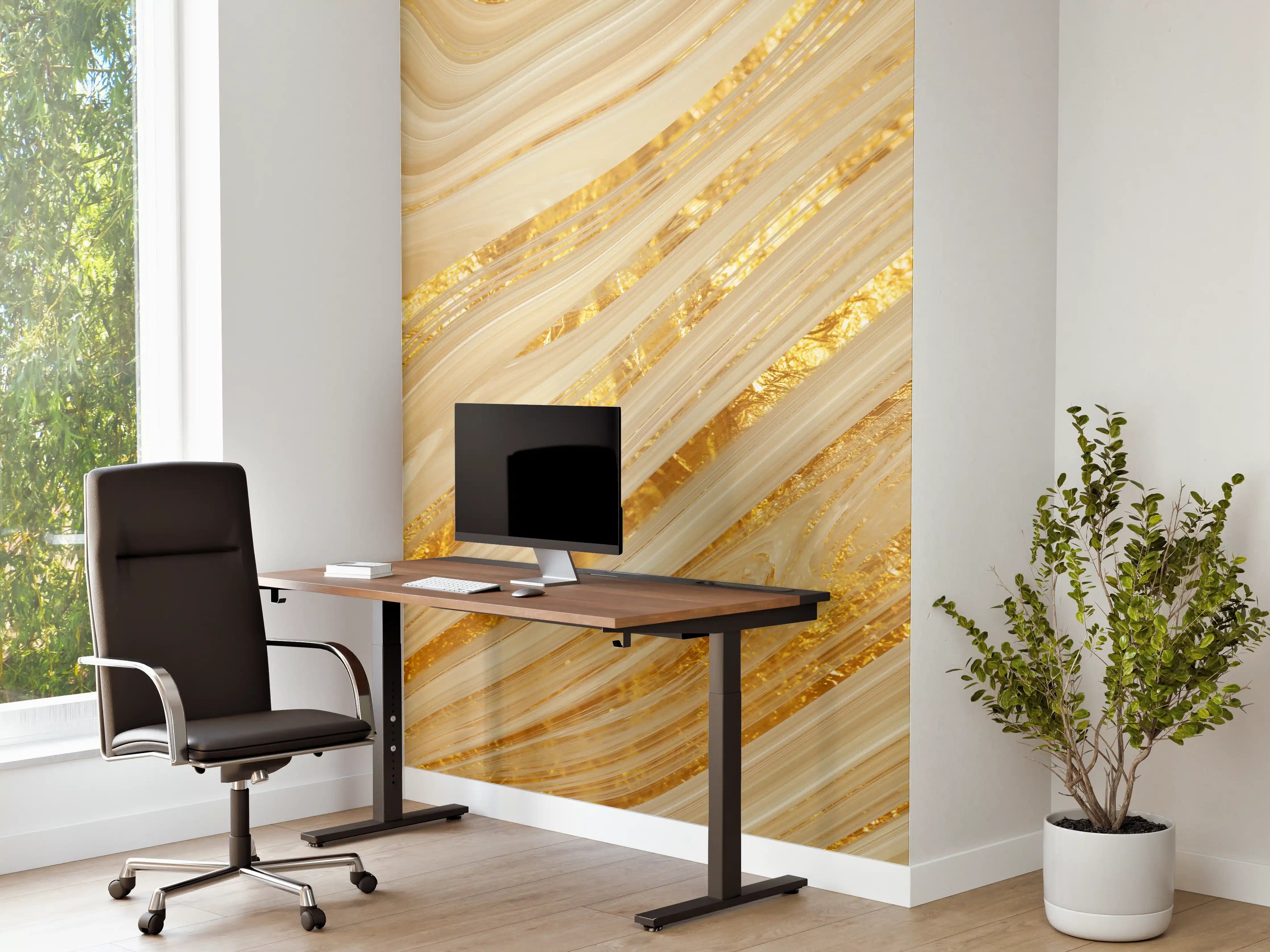 Büro Wandgestaltung - Goldene wellenförmige Marmorierung